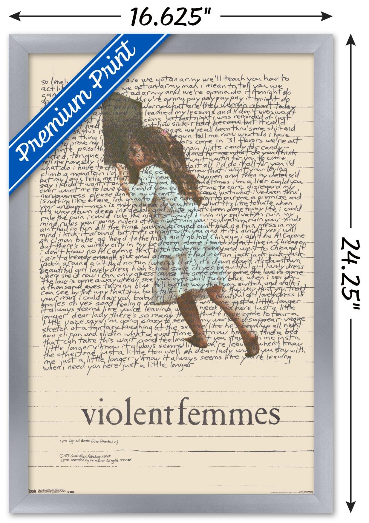 Trends International Violent Femmes - Lyric Girl Tea Towel Wall Poster, 14.725'' X 22.375'', Silver Framed Version