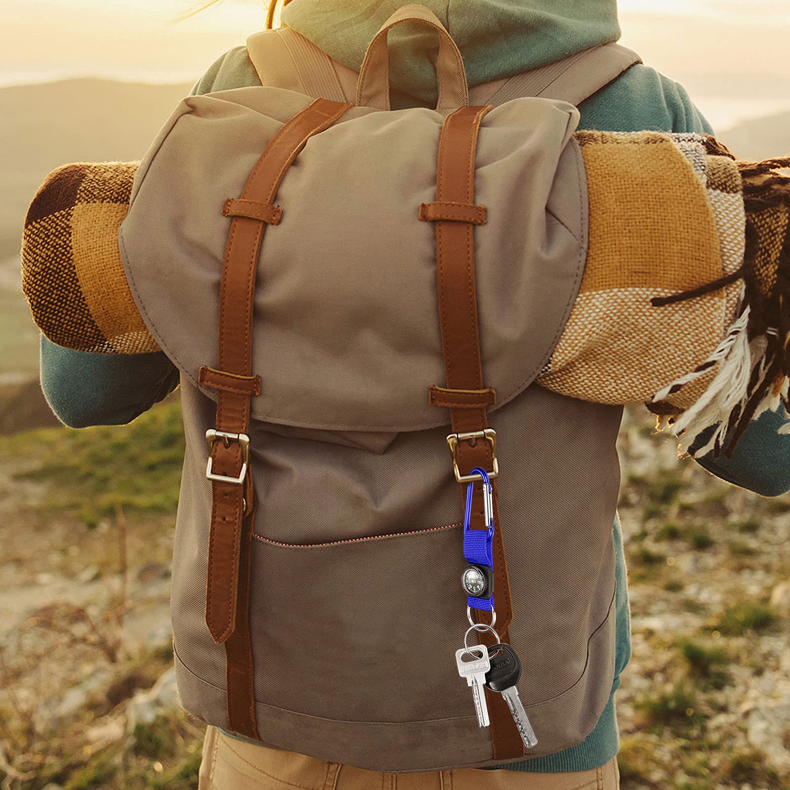 36 Pieces Compass Keychain Bulk Carabiner Belt Clips Adventure Explorer Party Favors Outdoors Camping Theme Birthday Party Favor