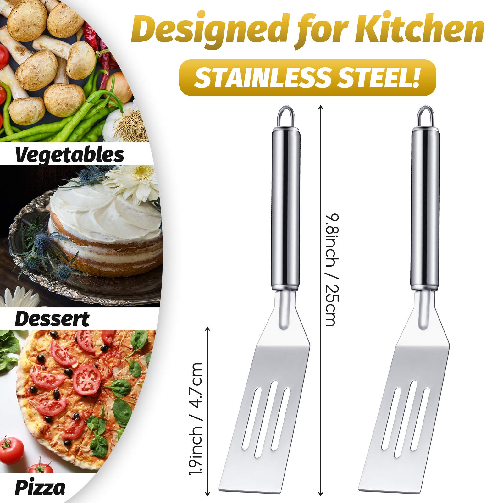 5 Pieces Small Metal Spatula 9.8 Inch Mini Serving Spatula Stainless Steel Brownie Spatula Comfortable Handle With Elegant Ergon