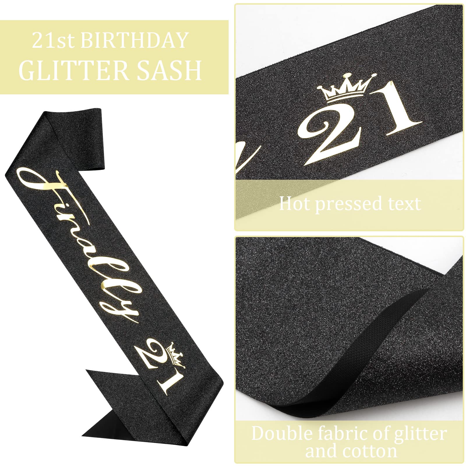 21St Birthday Decorations For Her ''Finally 21'' Black Birthday Sash And Gold Rhinestone Crown Tiara Set For Girls 21St Birthday