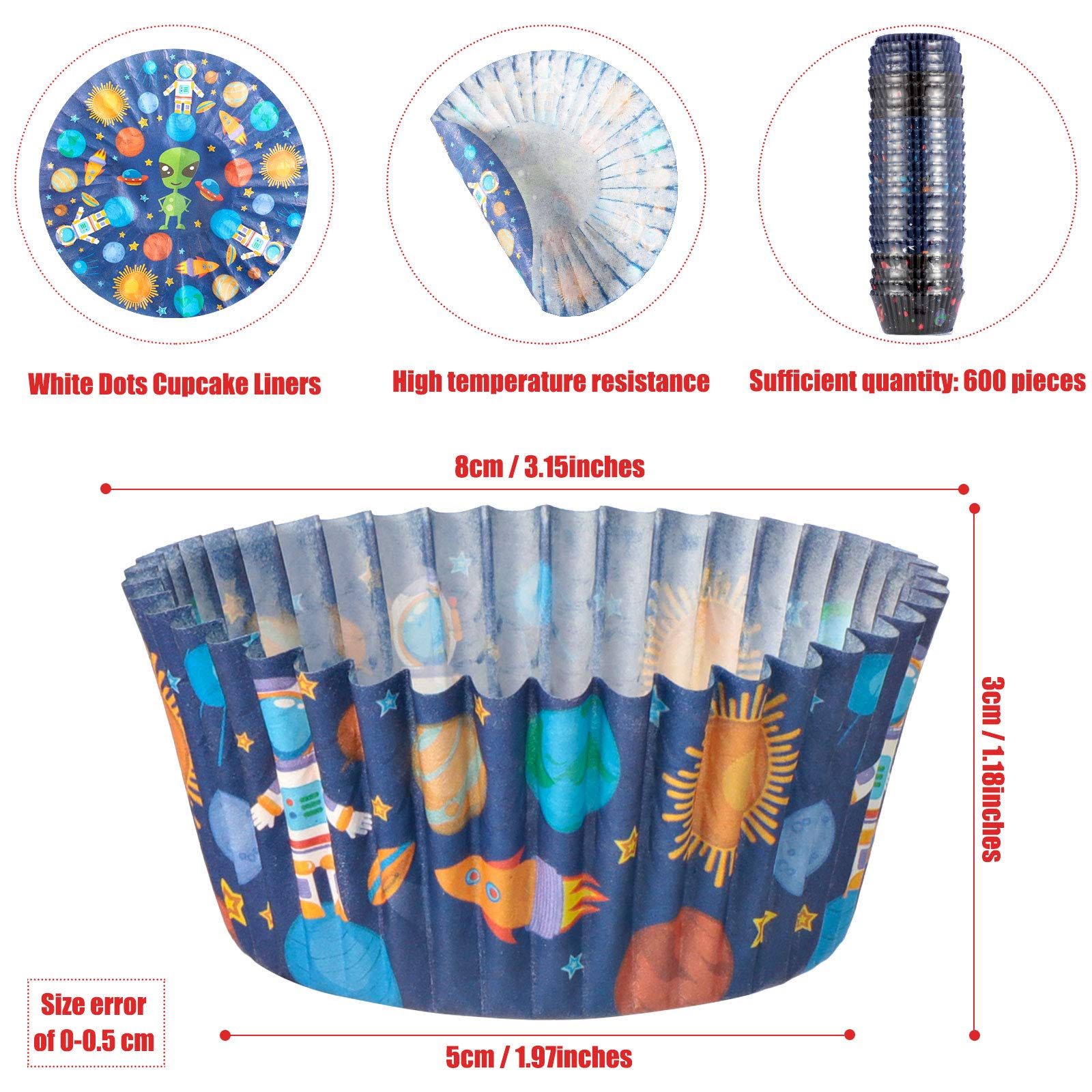 600 Pieces Space Adventure Cupcake Liners Outer Space Planet Rocket Astronaut Baking Cups Cupcake Wrappers Wraps Muffin Case Tra