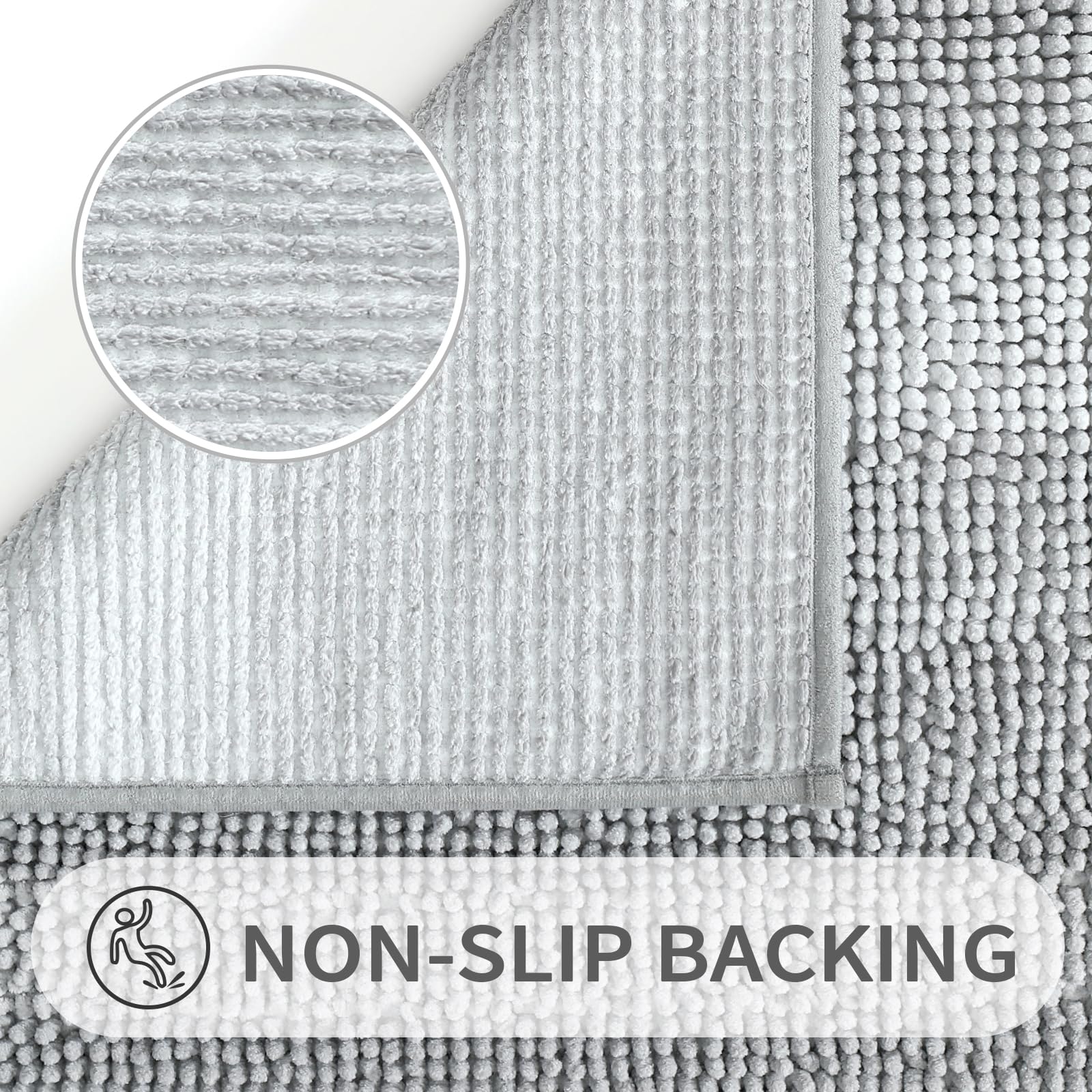 Gibelle Grey Bathroom Rug Set 2 Piece, Chenille Non Slip Bath Mat Set, Absorbent Shower Rug And Bath Room Floor Mats, Quick Dry