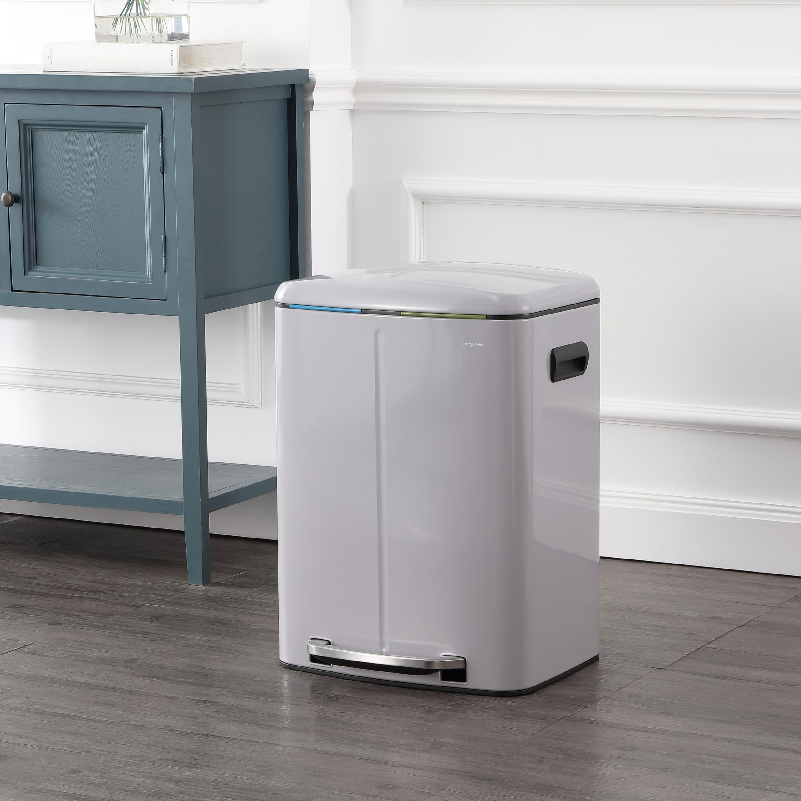 Happimess Hpm1005I Marco Rectangular 10.6-Gallon Double Bucket Trash Can With Soft-Close Lid, Fog Gray, Fingerprint Resistant, M