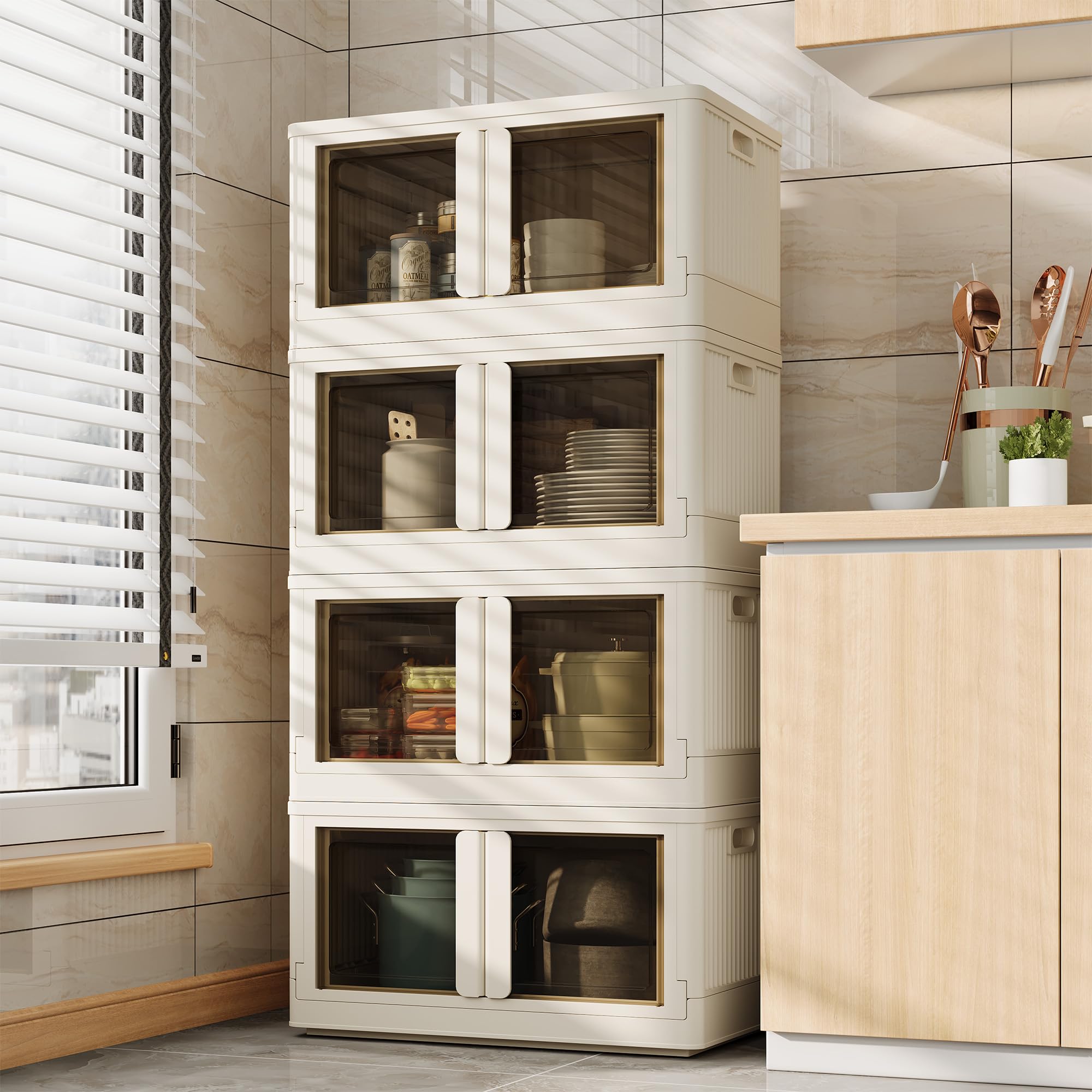 Fleximounts Stackable Storage Bins With Lids, Collapsible Plastic Storage Bins, 304 Qt-4 Pack Closet Organizers And Storage Cont