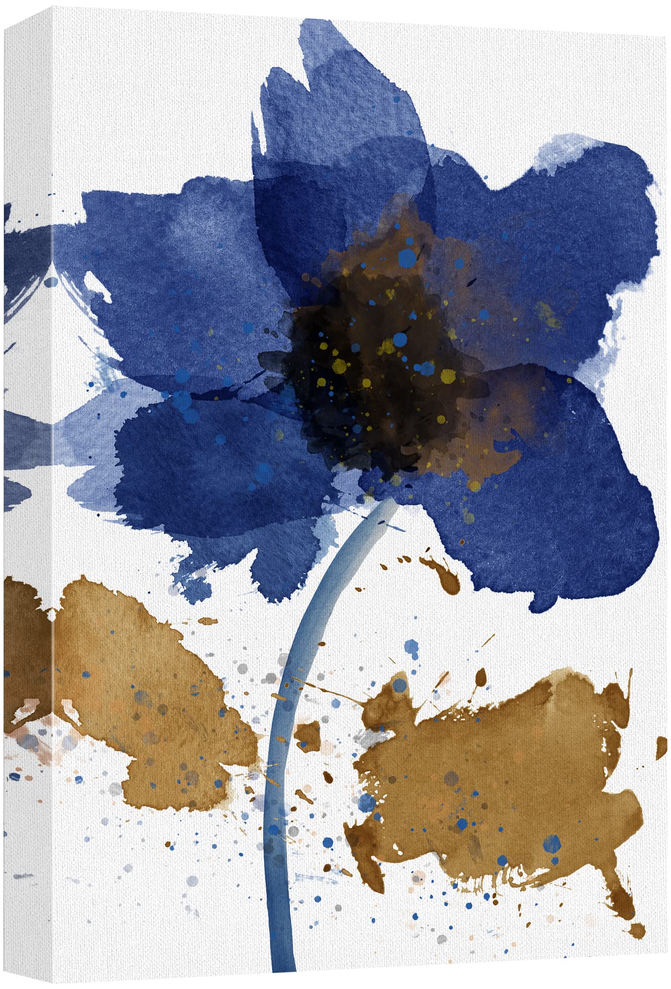 Wall26 Canvas Print Wall Art Watercolor Explosion Blue & Brown Daisies Floral Botanical Illustrations Minimalism Glam Multicolor