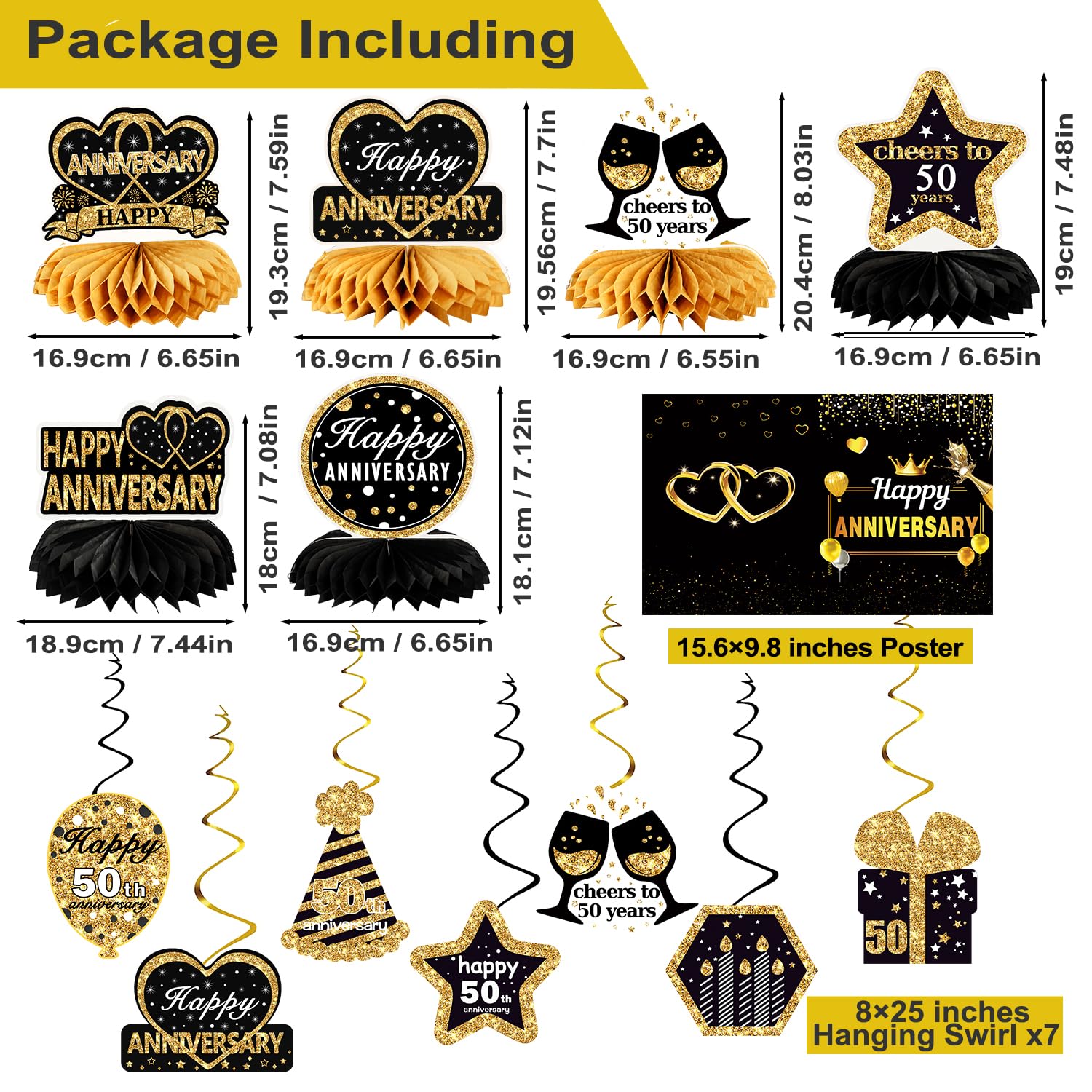 Happy 50Th Anniversary Decorations,22Pcs Happy 50Th Anniversary Party Supplies,Including Happy 50Th Anniversary Banner Backdrop,