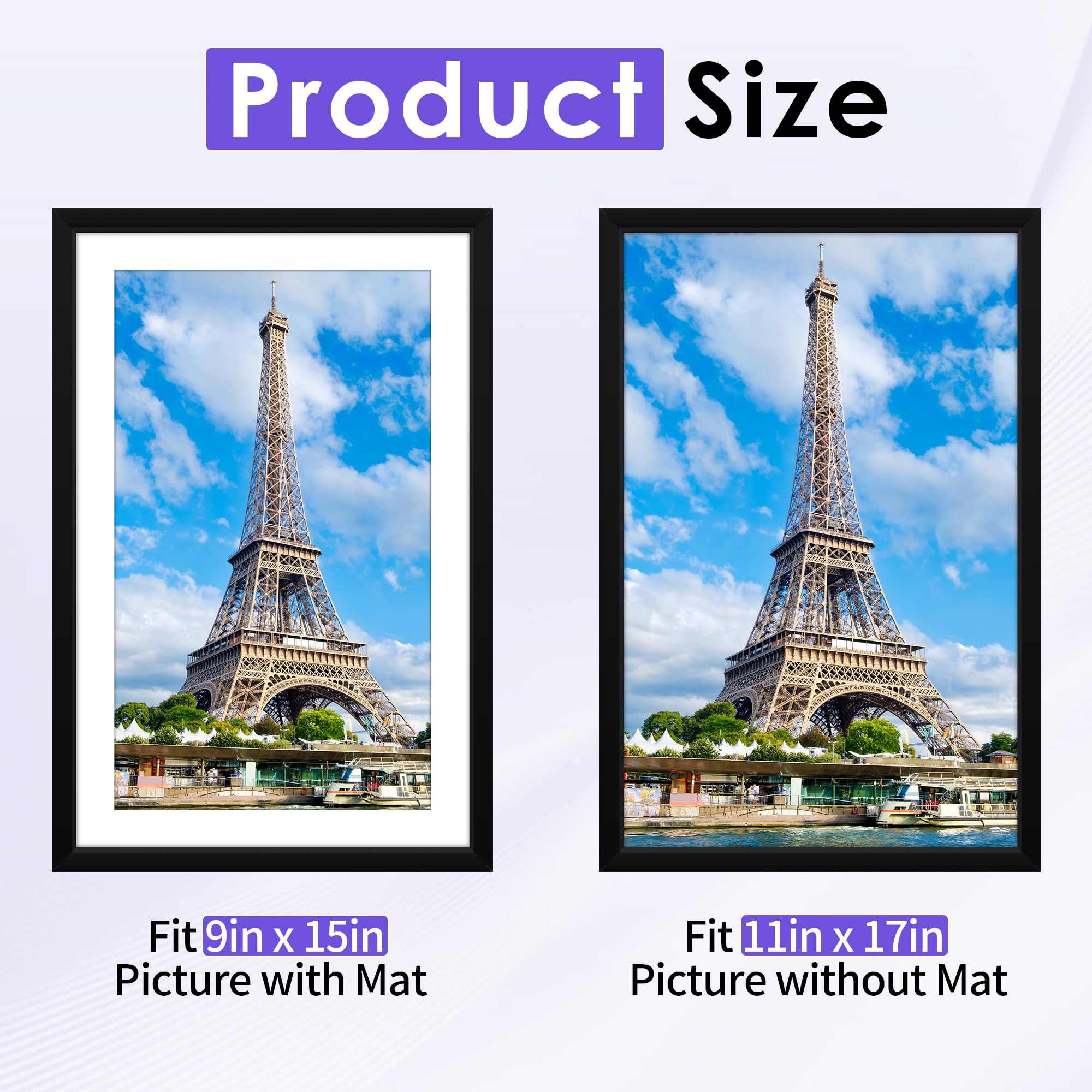 NEXCOVER 11x17 Picture Frame Matted to 9x15, Black 2PK Picture Frames 17x11 for Horizontal and Vertical Wall Hanging, Lightweigh