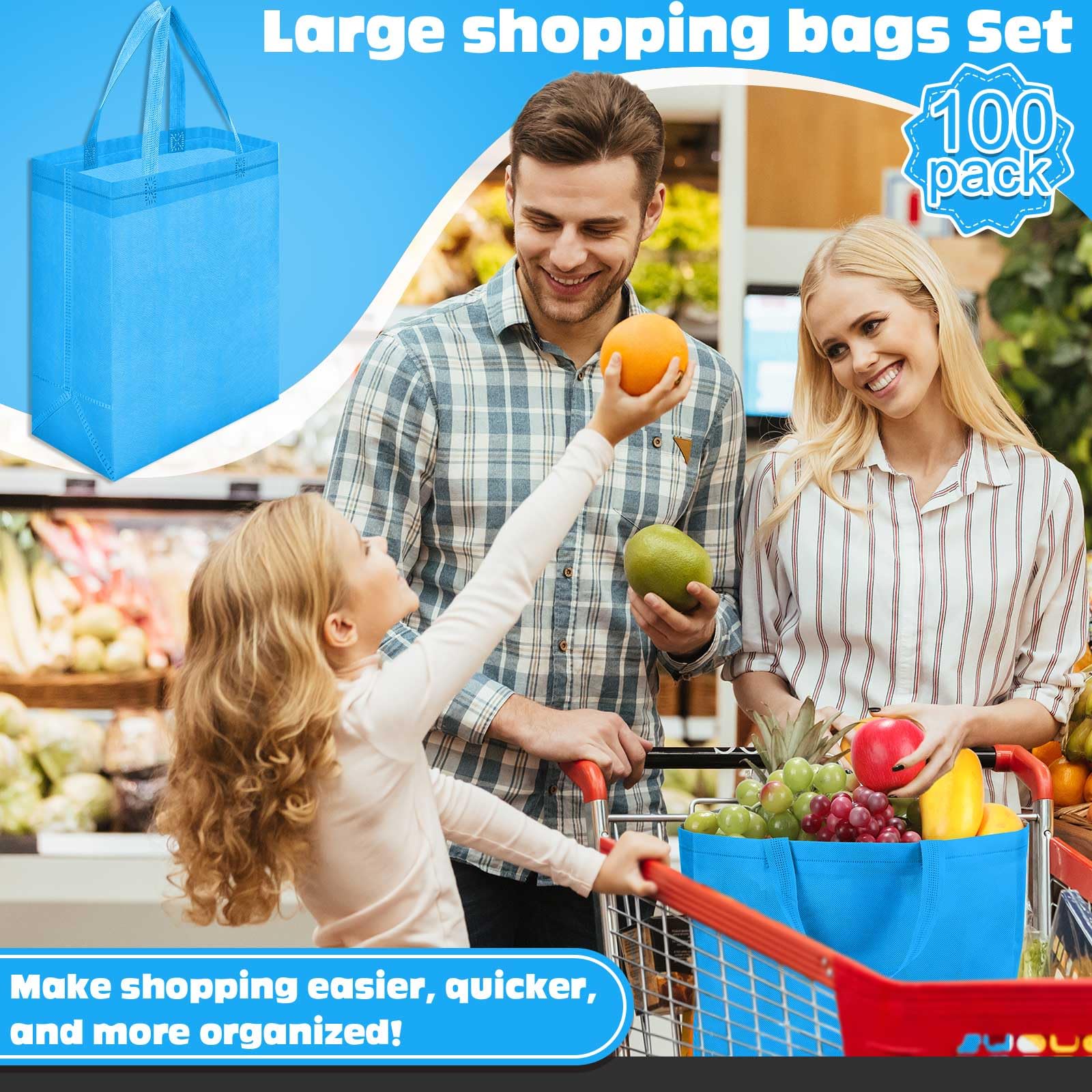 Windyun 50 Pcs Reusable Tote Bag Bulk 8 x 4 x 10 Inch Non Woven Shopping Bag with Handle Christmas Reusable Grocery Gift Tote(Me