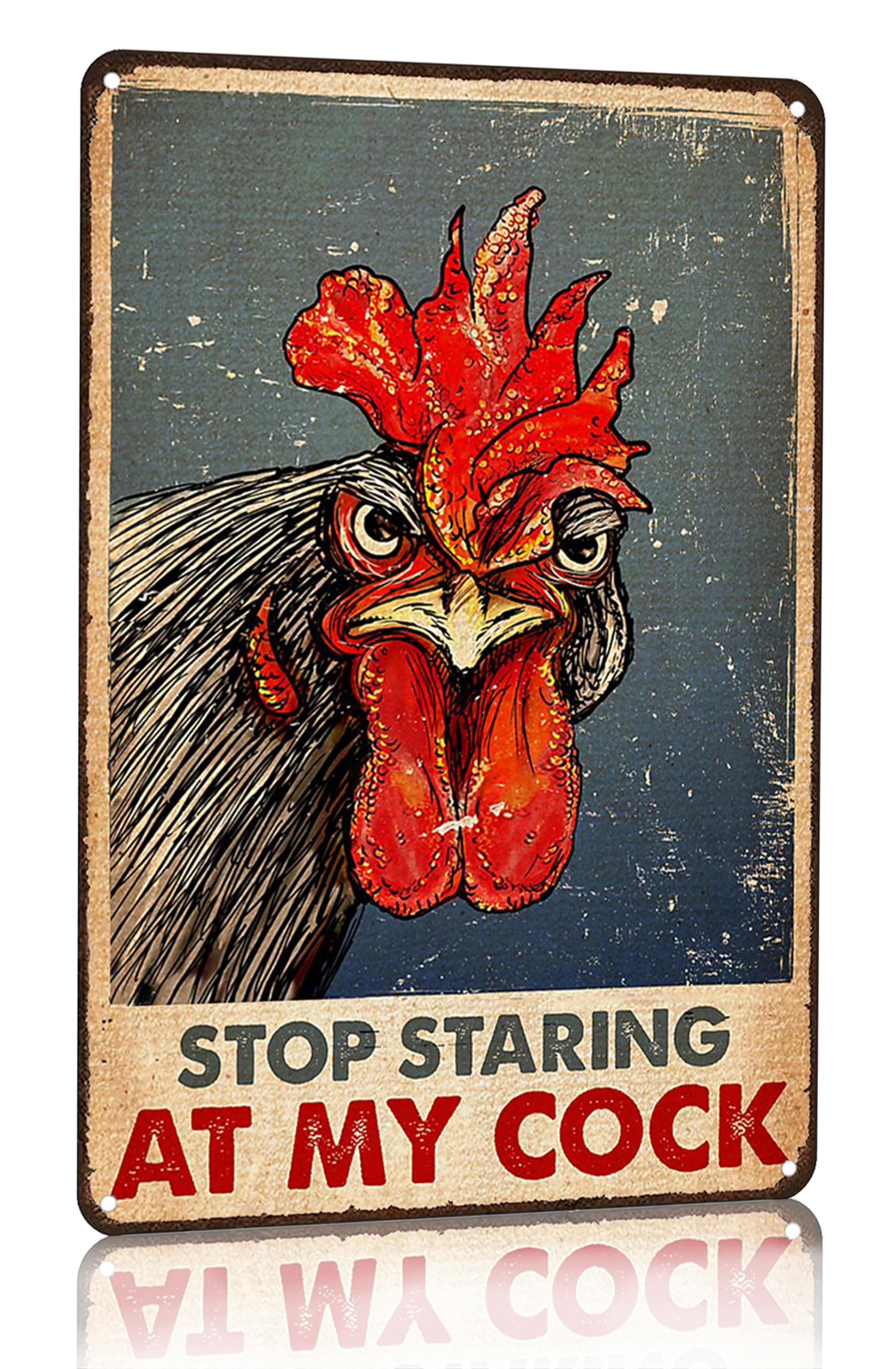 Smilelife Funny Chicken Stop Staring My Cock Tin Sign for Farm Chicken Coop Farmhouse Kitchen Vintage Wall Decor 8x12 Inch (3058