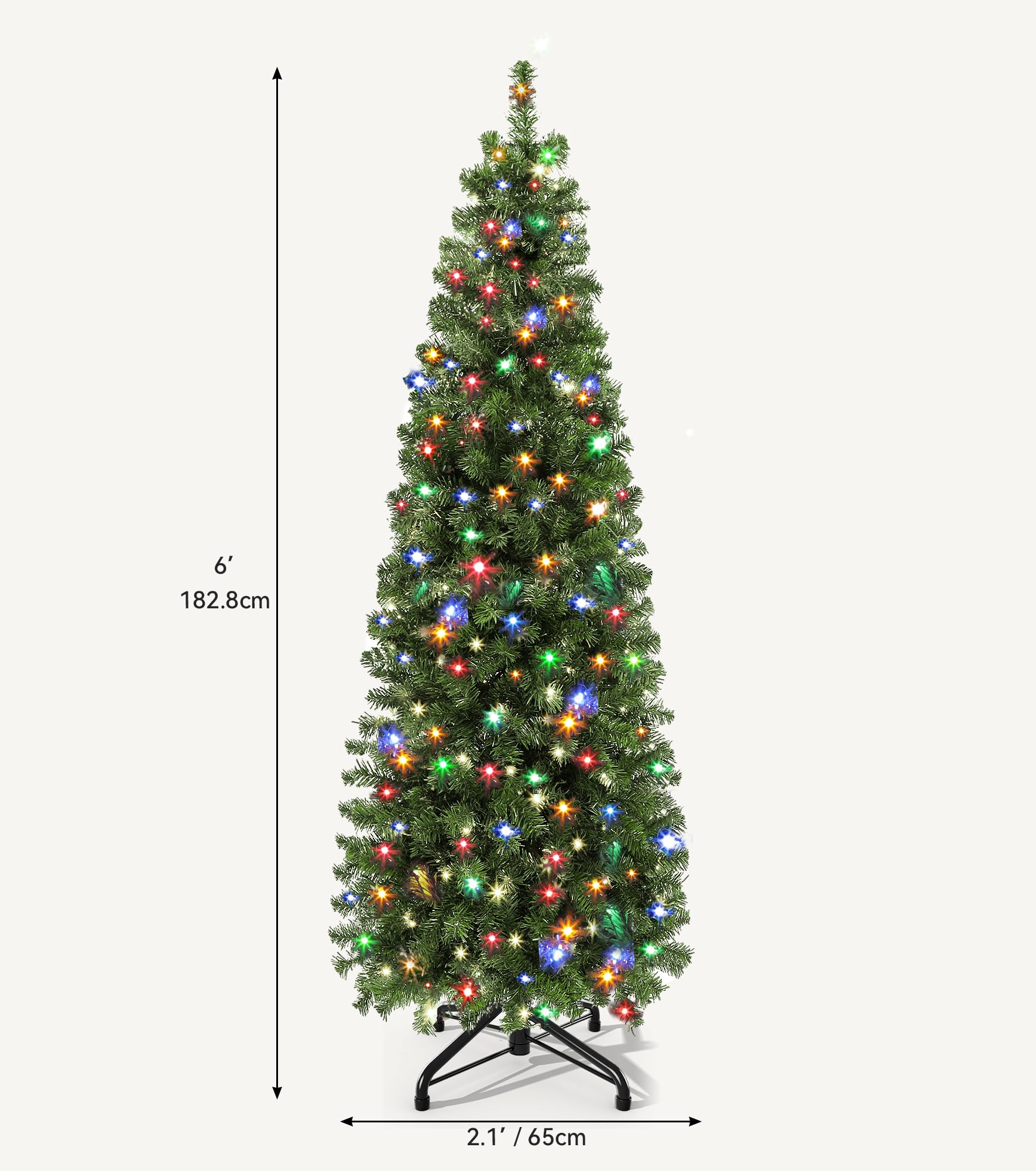 DWVO 6 FT Pre-Lit Slim Pencil Fraser Fir Artificial Christmas Tree with 200 Lights and 700 Branch Tips, Green
