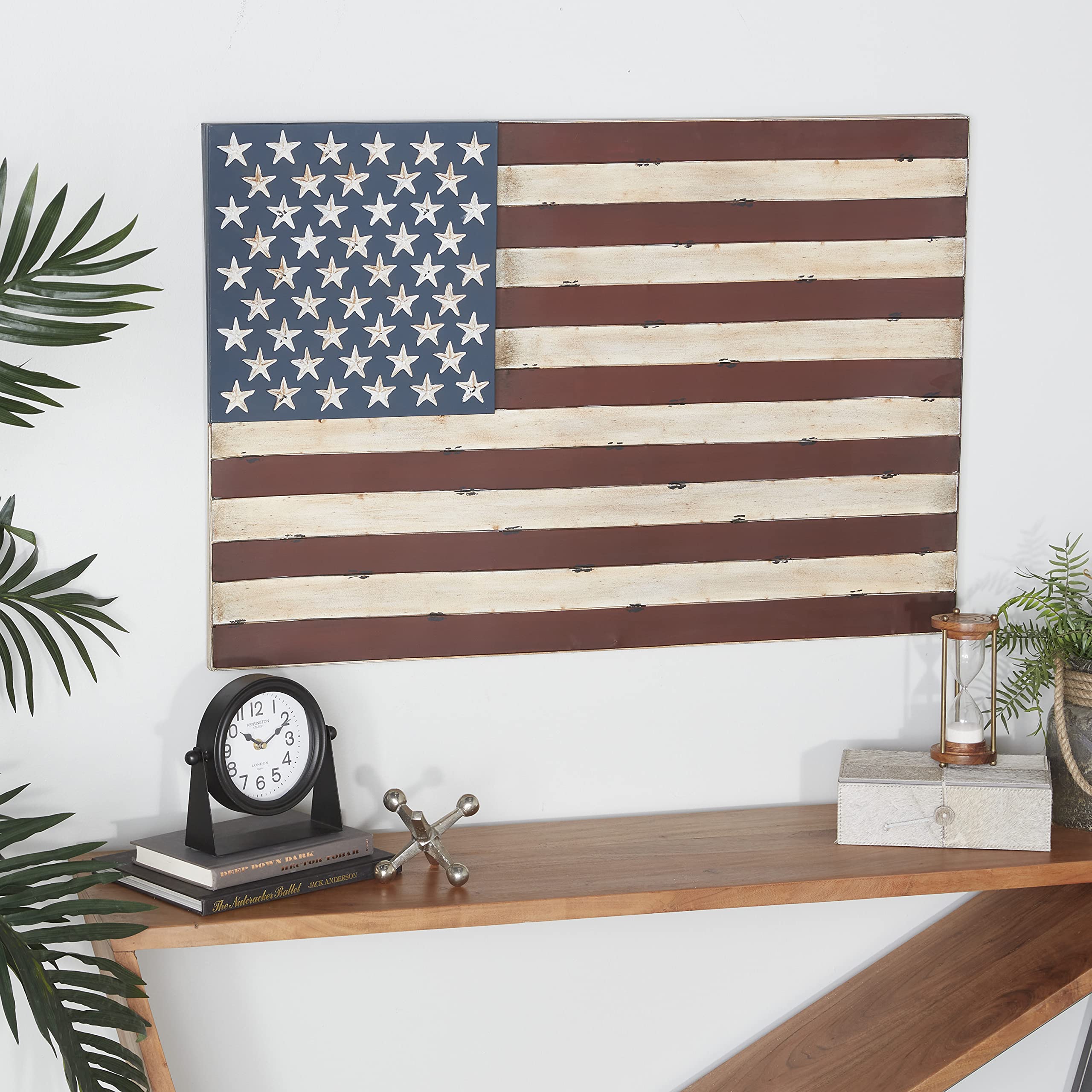 Deco 79 Metal American Flag Home Wall Decor, 38 in x 1 in x 26 in (L x W x H), Red/White/Blue