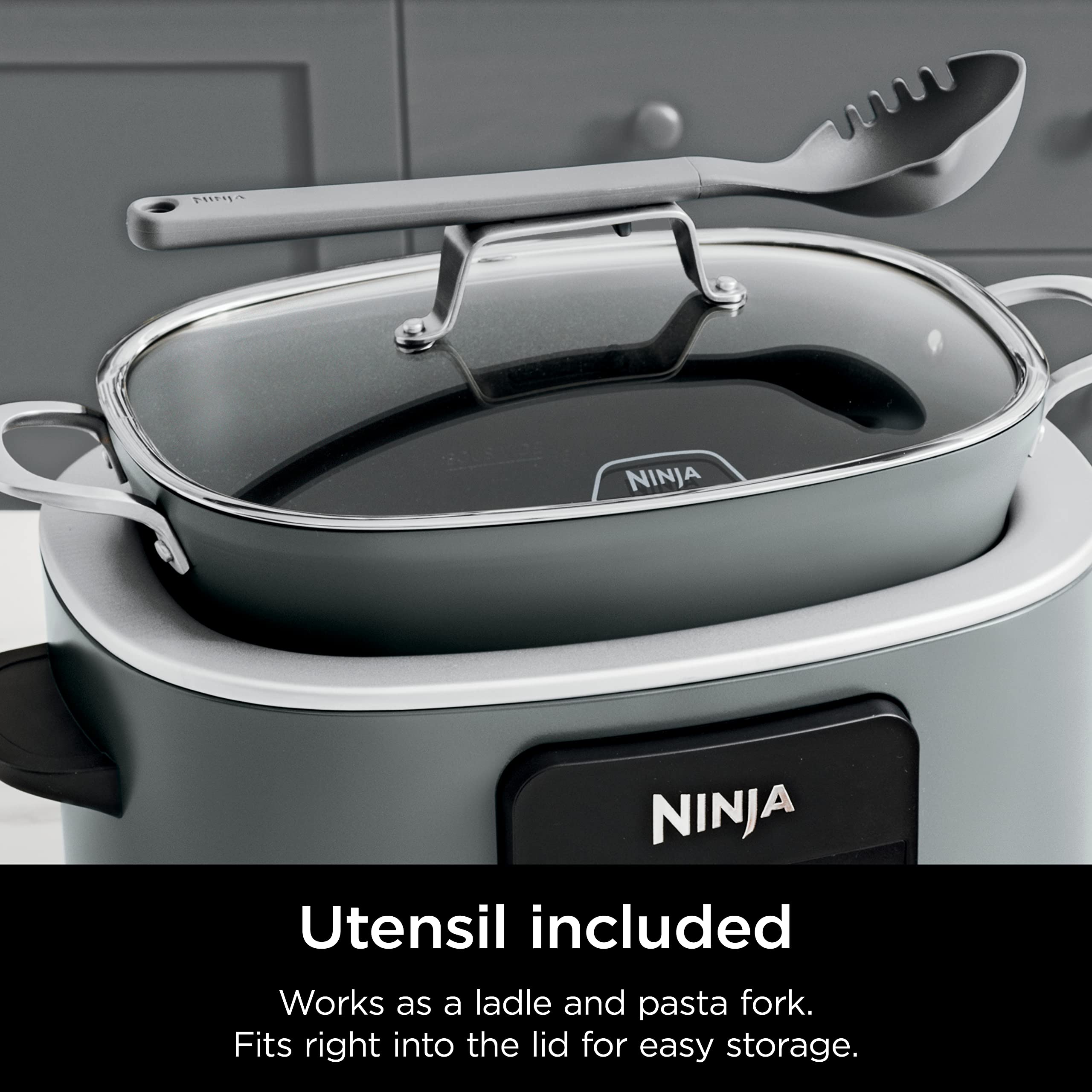 Ninja Mc1001C 8.5 Quart Multi-Cooker, Sea Salt Grey, Slow Cooker, Dutch Oven, Steamer, 1200W, 12.6Lbs, Digital Control, Family-S