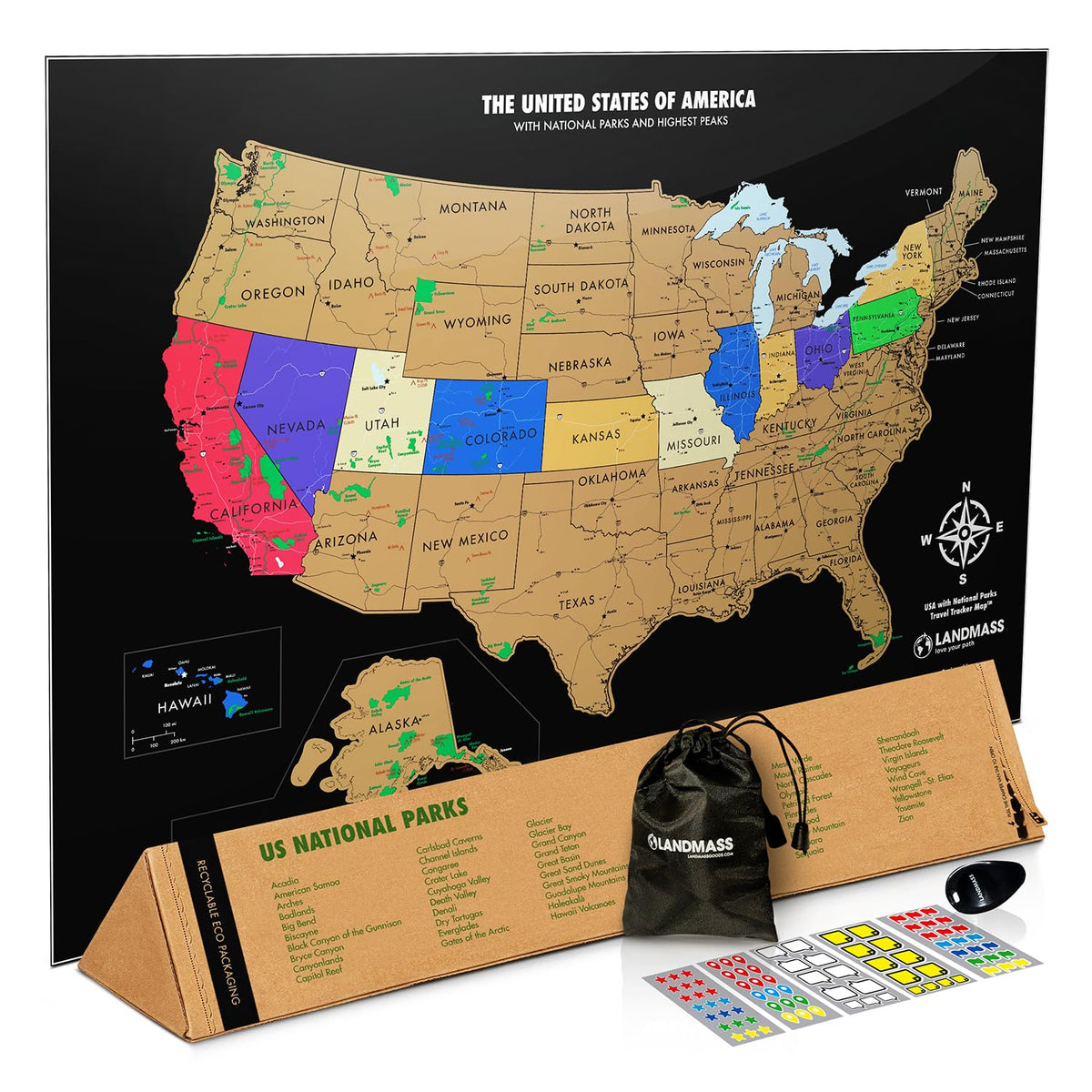 Landmass - Scratch Off Map Of The United States - Usa Poster - Us National Parks - State Capitals - America Print - Travel Wall