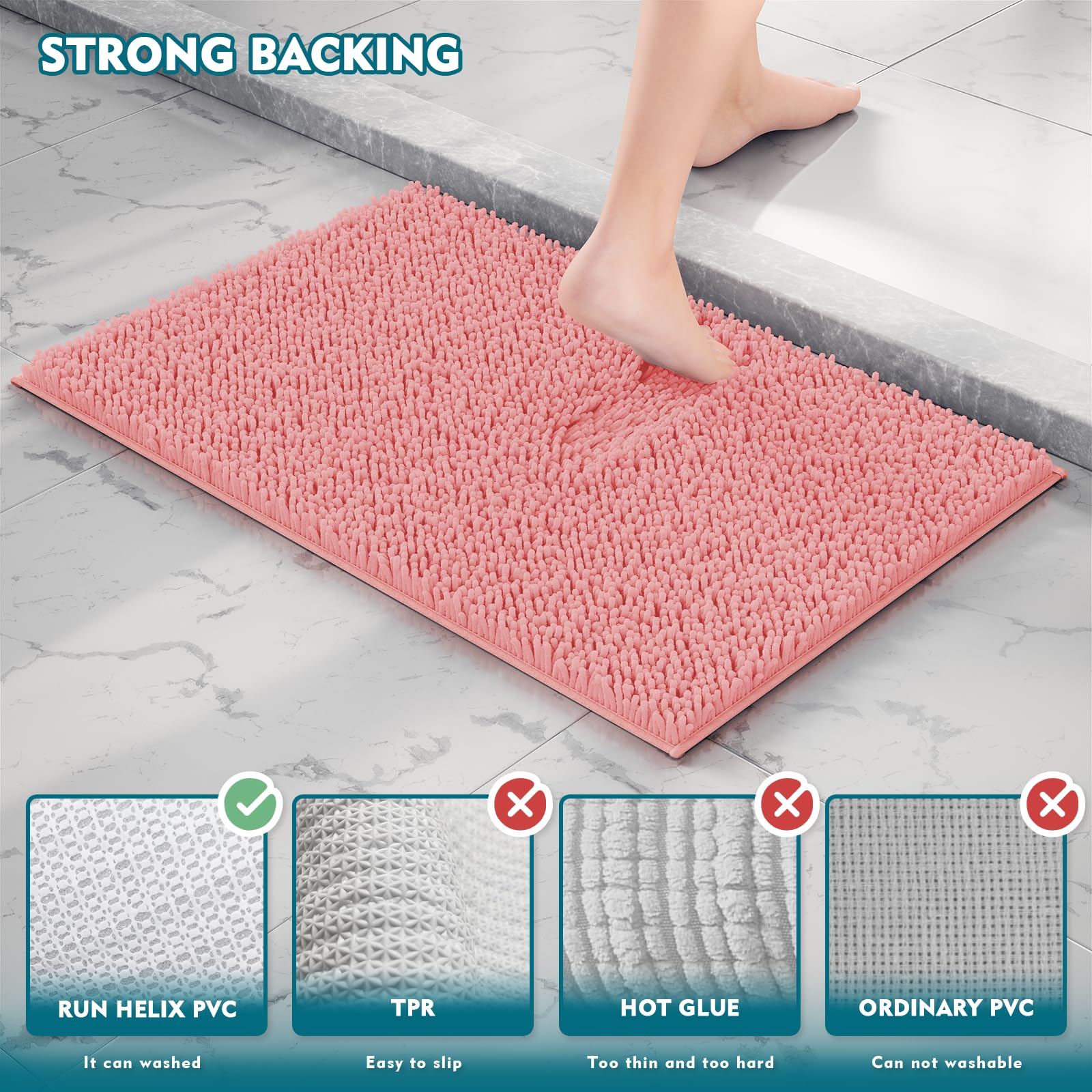 Pink Bathroom Rugs Sets 3 Piece Super Thick Bathroom Rug Set Bath Mats, Extra Soft And Absorbent Shaggy Rugs, Strong Pvc Non-Sli