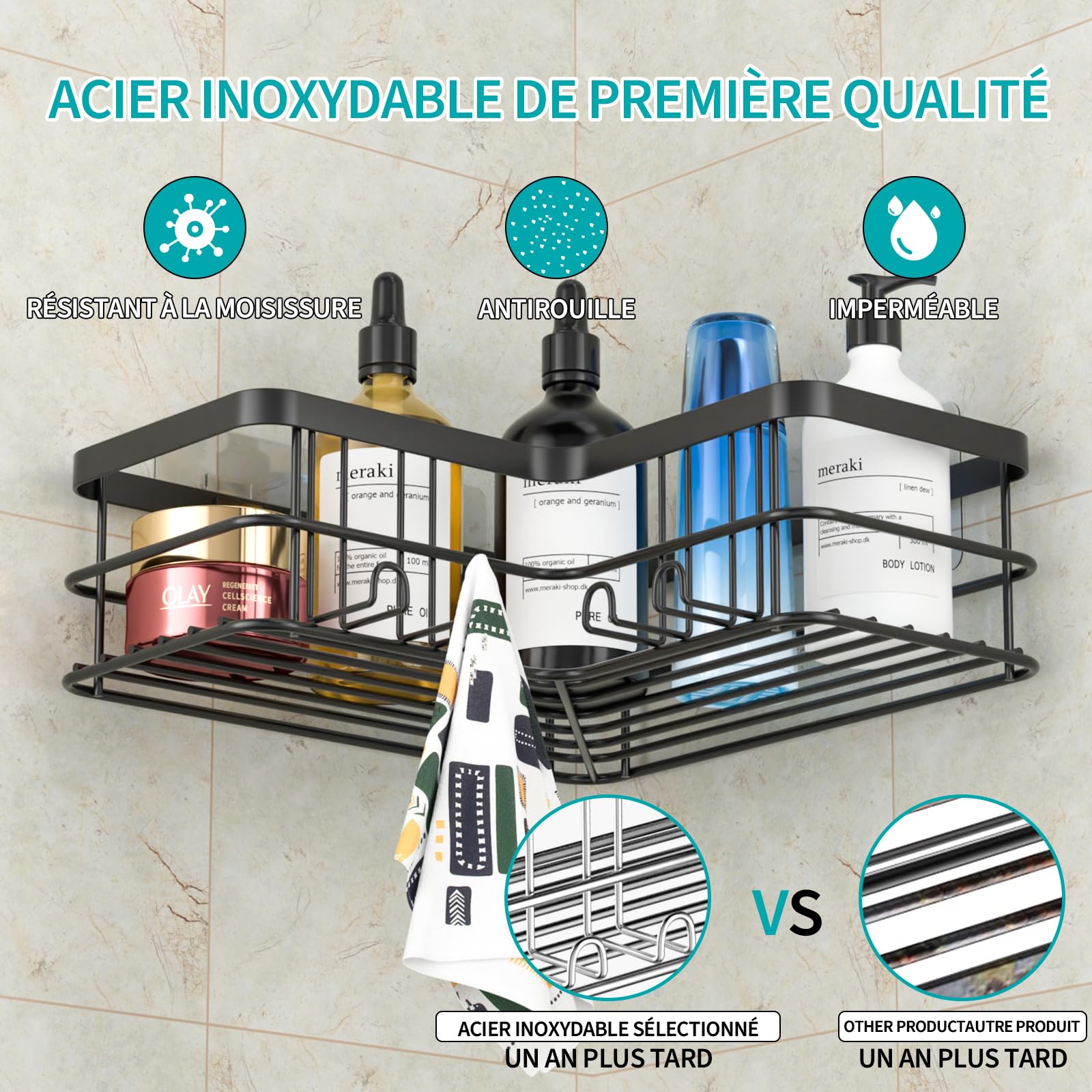 Yazoni Corner Shower Caddy, Adhesive Shower Shelves No Drilling [2-Pack], Rustproof Stainless Steel Bathroom Shower Organizer Wa