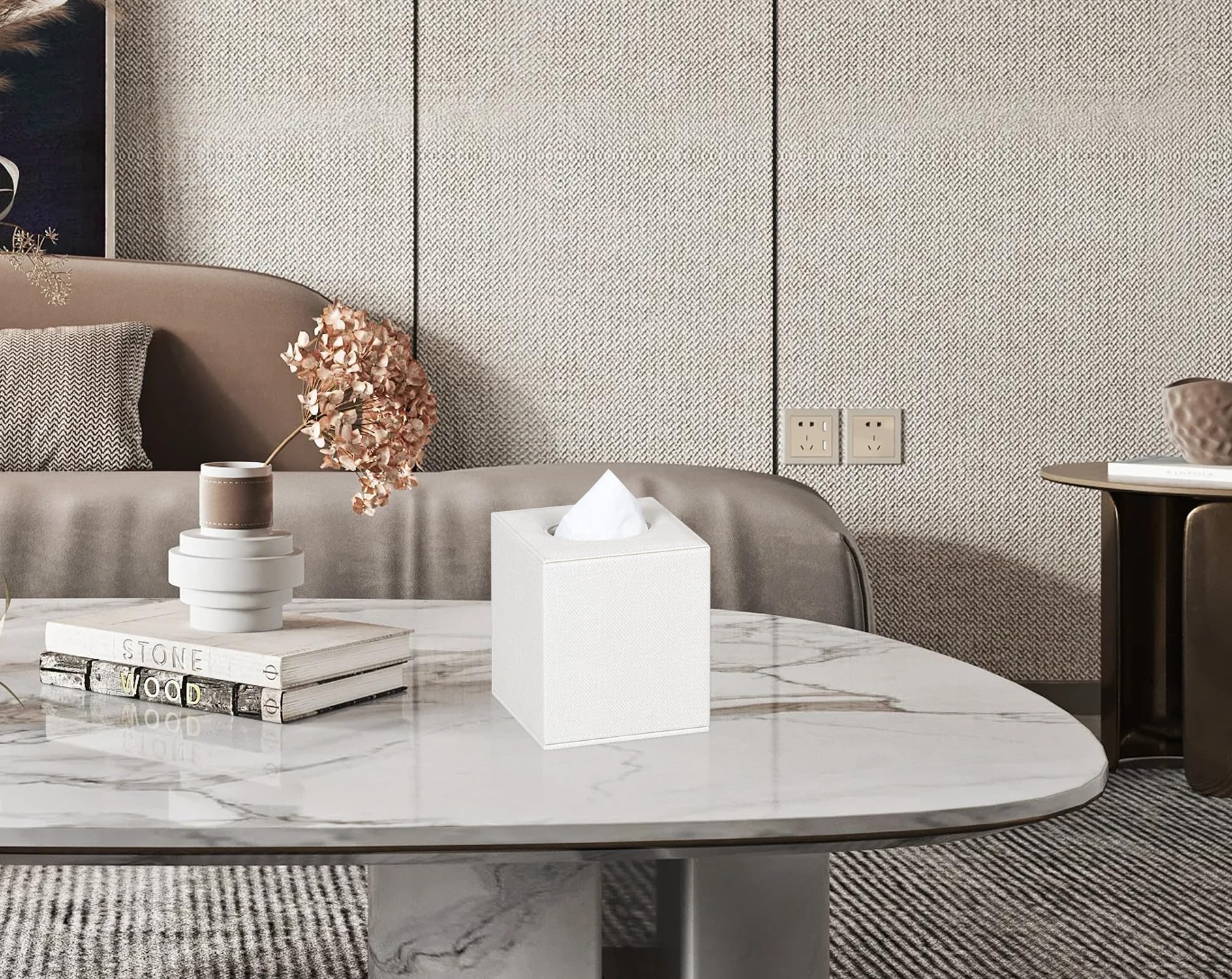 Colylan Tissue Box Cover Square Tissue Box Holder For Bathroom (Beige)