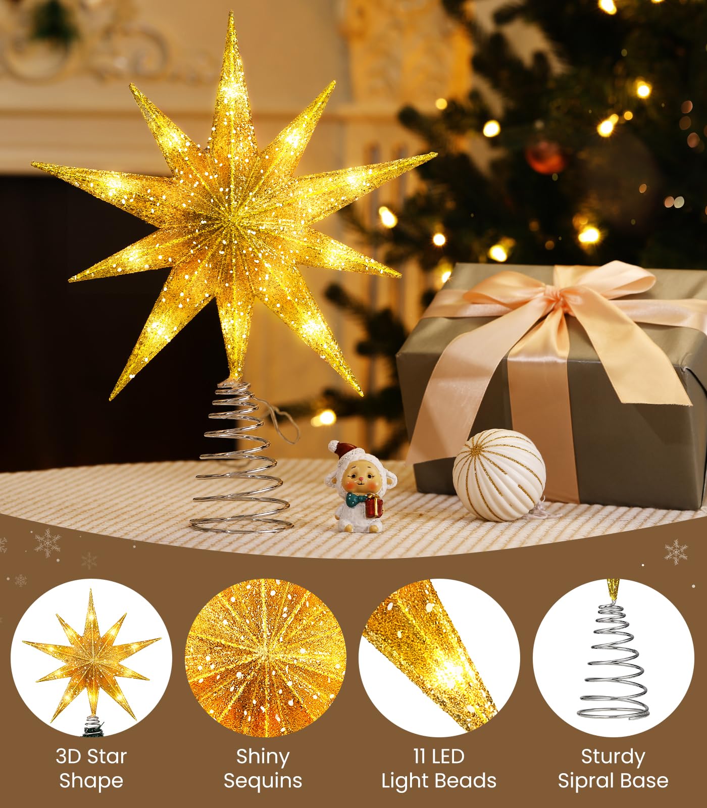 Luxspire Christmas Tree Topper, Lighted Star Tree Topper with USB Plug-in & Remote Control, 9.8 Christmas Tree Star Lights for H