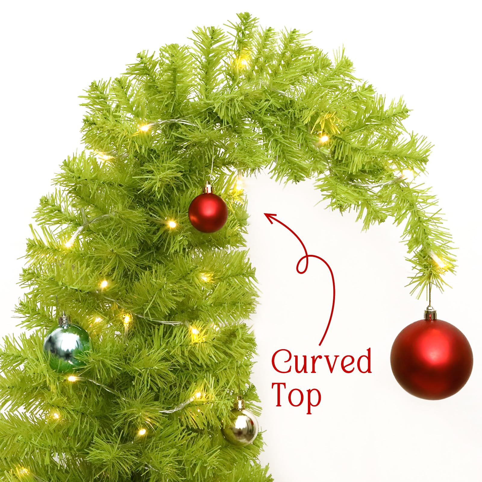 HMASYO 5ft Whimsical Artificial Christmas Tree with 150 LED Timer Lights, Lime Green Bendable Christmas Tree with Ball Ornaments