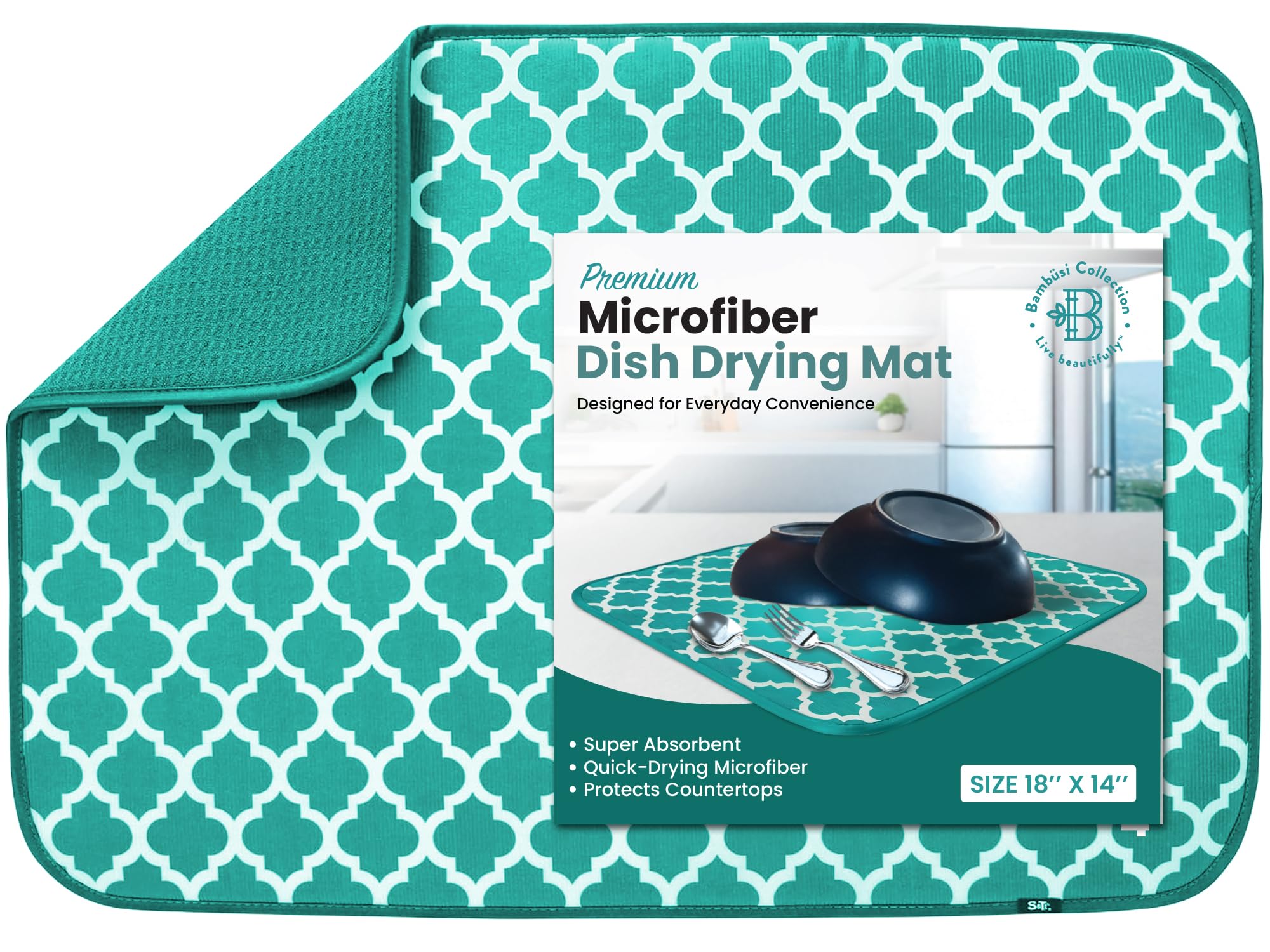 Dish Drying Mat - Microfiber Kitchen Counter Mat, Super Absorbent & Quick Dry Dish Drying Pad for Dishes, Utensils, Pots & Pans 
