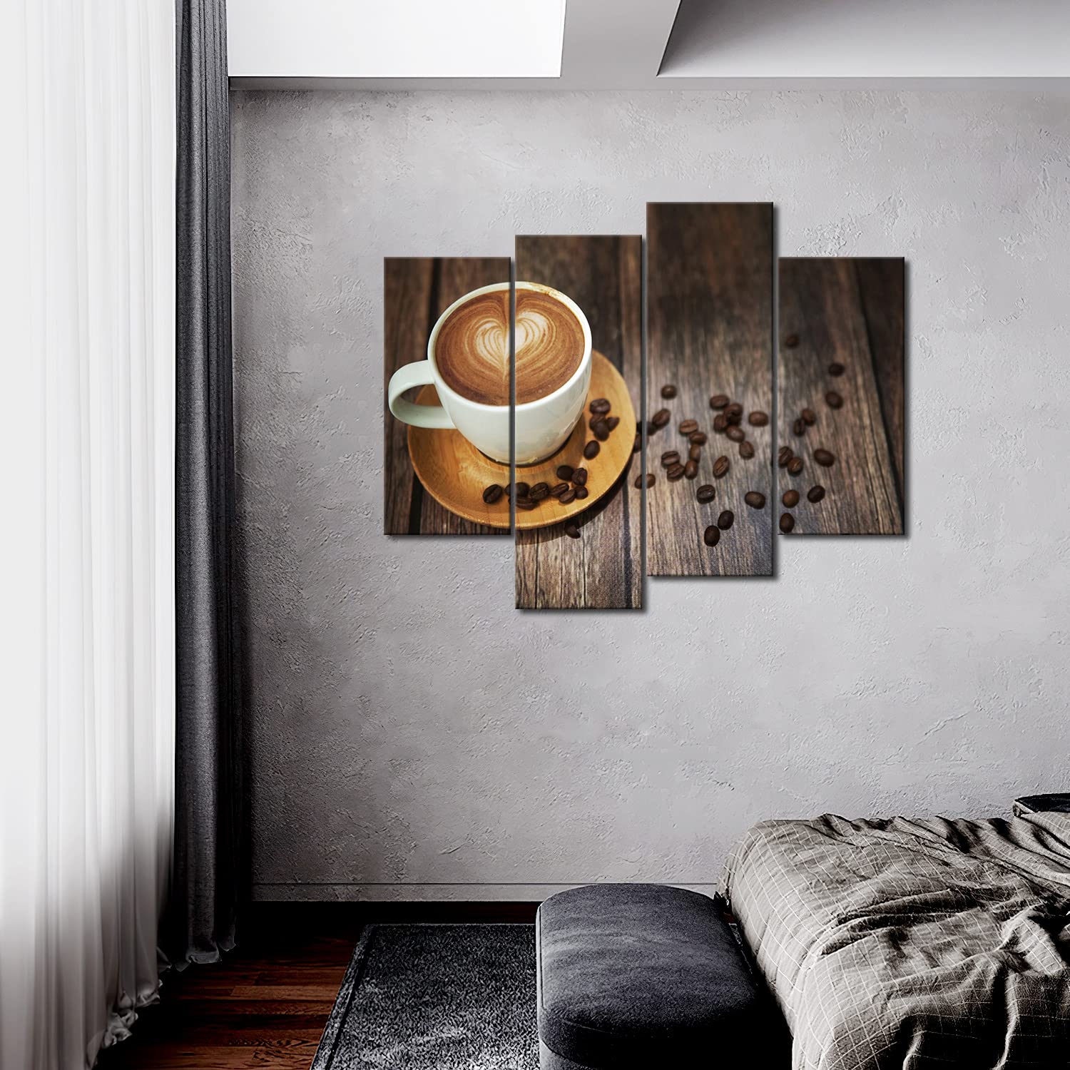 Brown Coffee with Heart Pattern in White Cup Wall Art Painting The Picture Print On Canvas Food Pictures for Home Decor Decoration Gift