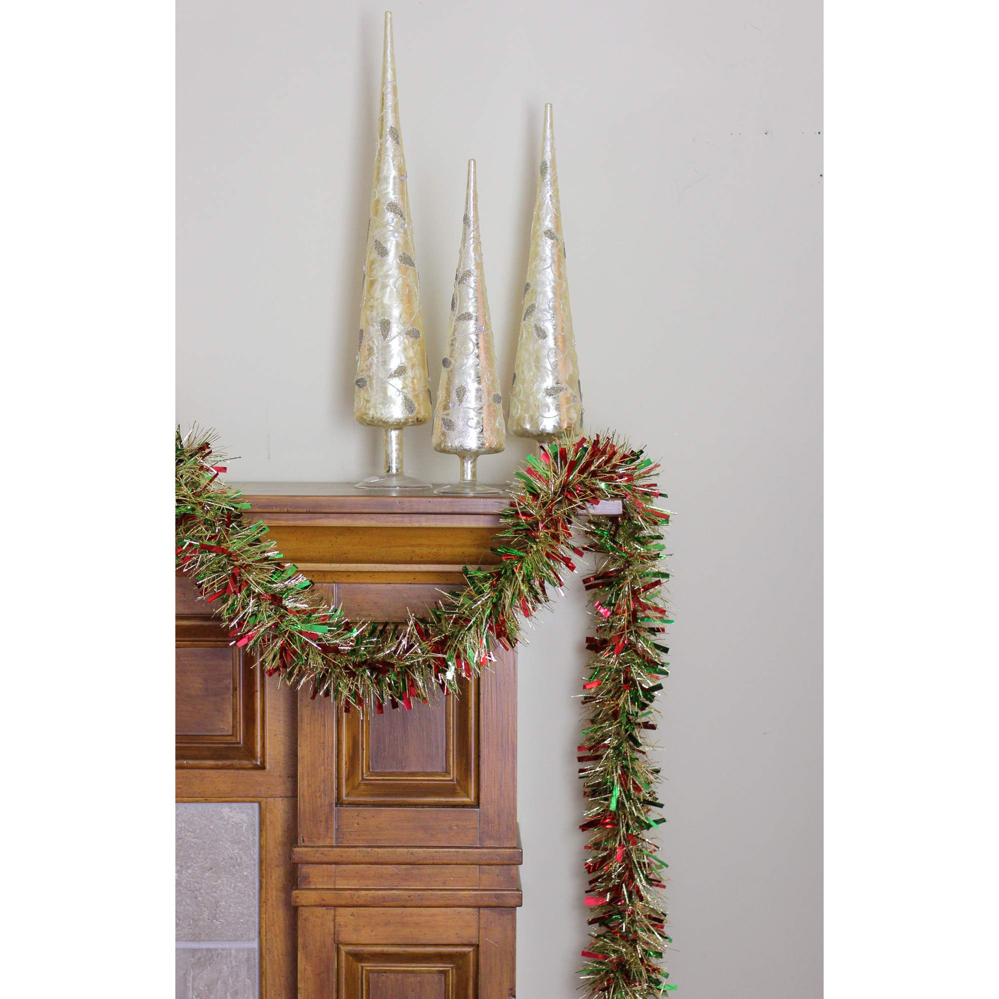 Wide Cut Tinsel Christmas Garland - 12' x 4 - Gold, Red and Green - Unlit