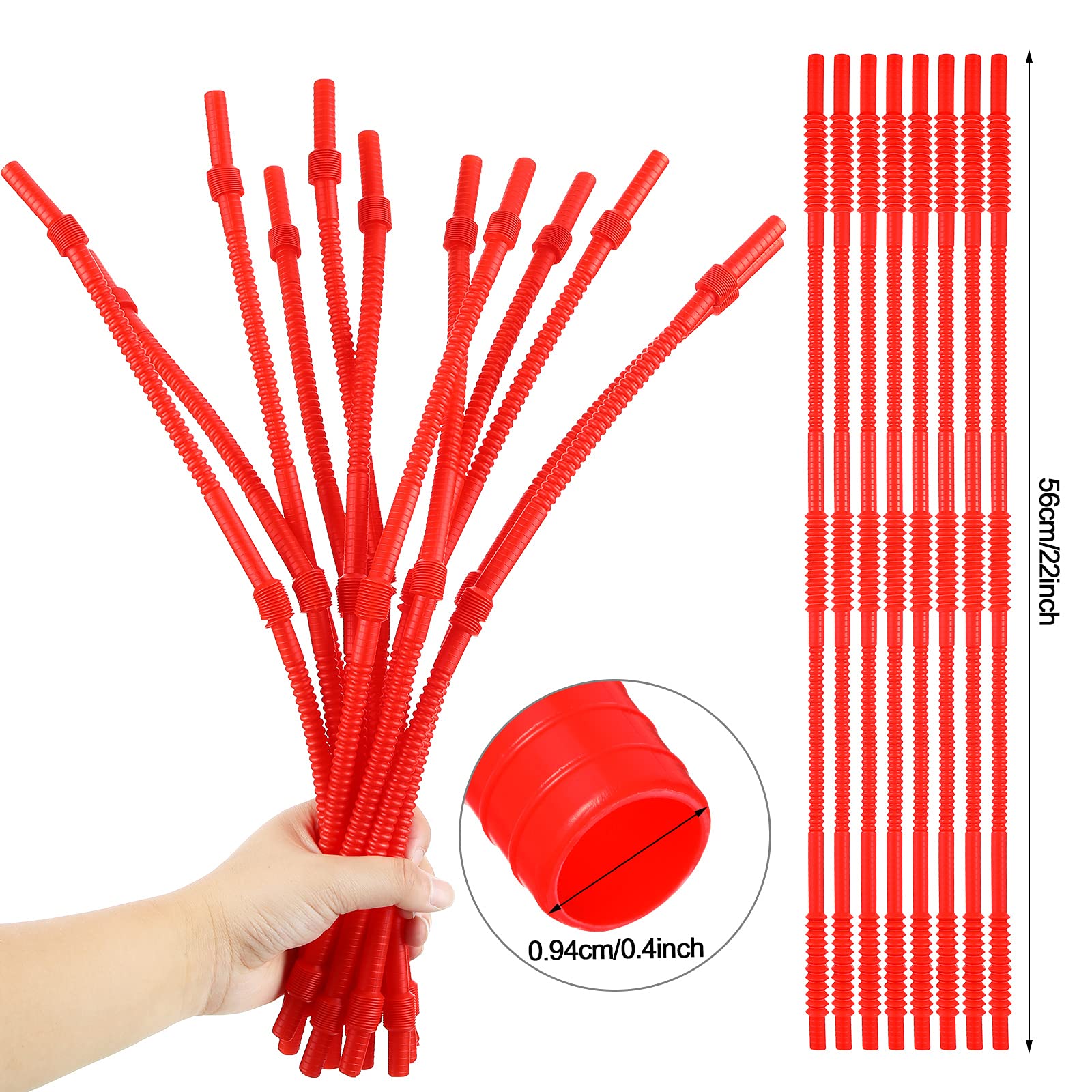 12 Pieces Flexible Drinking Straws Extra Long Plastic Straws for Camping Limited Mobility Situations Dishwasher (Red  22 Inches)