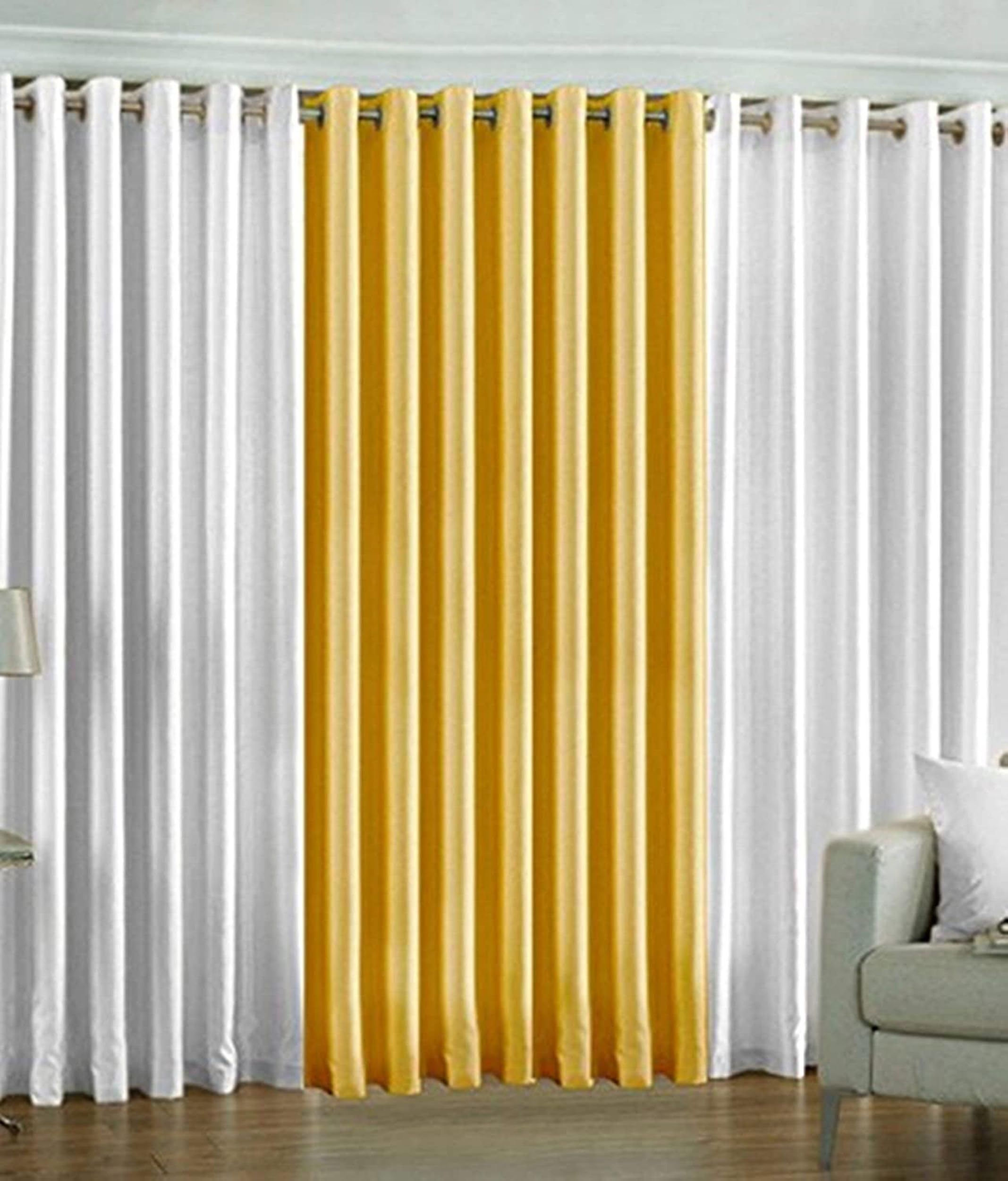 Galaxy Home Decor Solid Plain Curtains for Long Door 10 Feet, Pack of 3, White & Yellow
