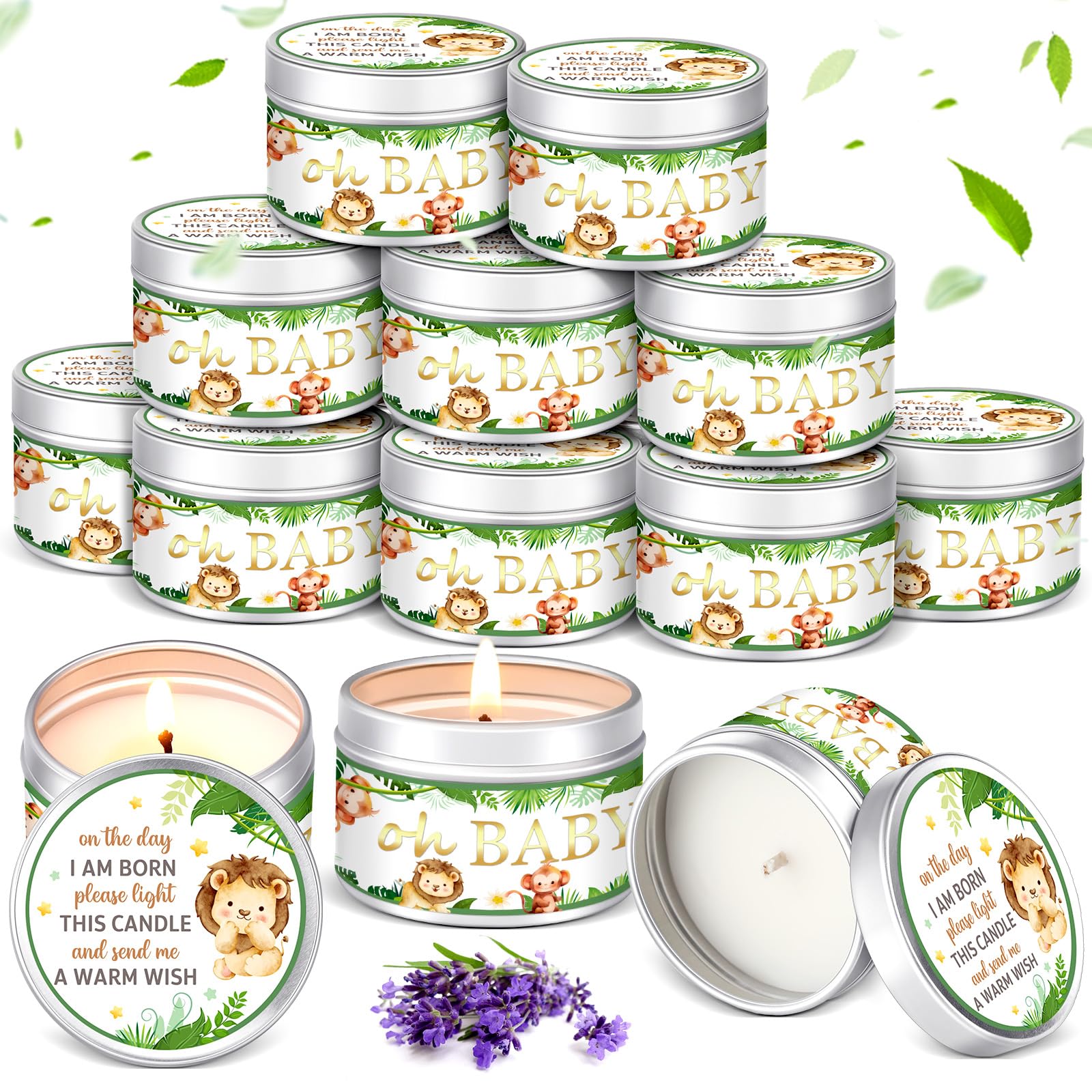 MTLEE 24 Pcs Jungle Animal Baby Shower Party Favors Candles Lavender Scented Baby Shower Favors for Guests Rustic Tealights Cand