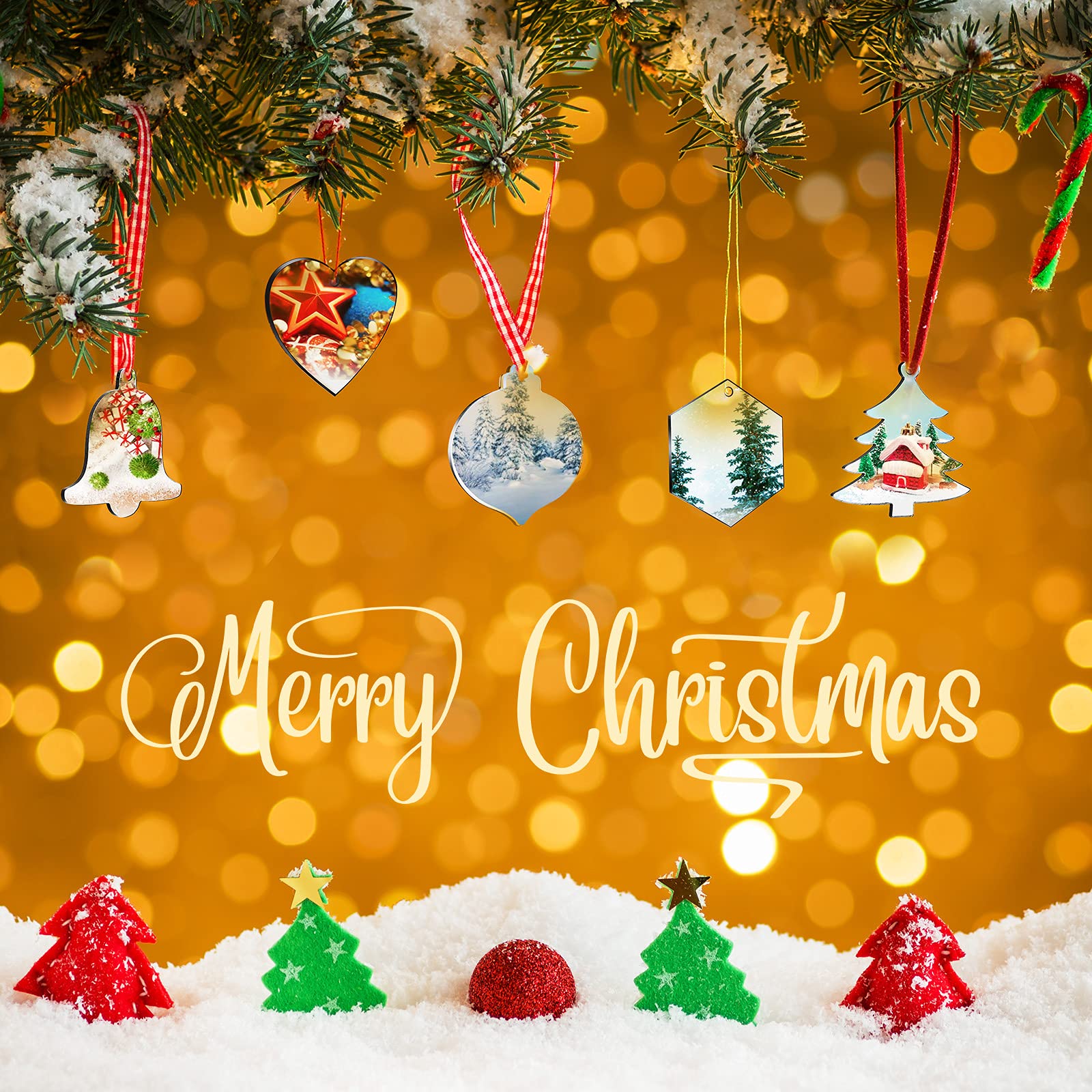 48 Pieces Acrylic Christmas Ornament Blank Christmas Tree Decorations Hanging Heart Bell Star Acrylic Xmas Decorations for Xmas