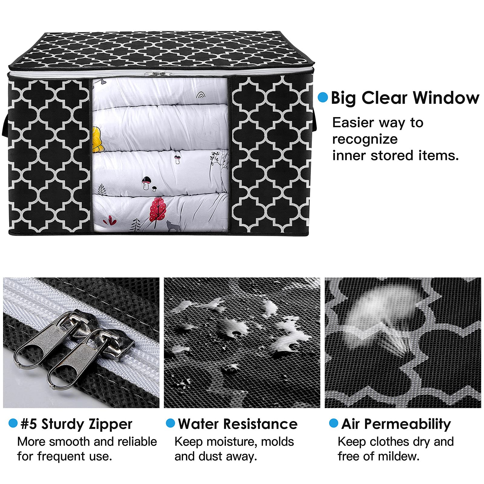 WISELIFE Storage Bags 100L 6-Pack Large Blanket Clothes Organization and Storage Containers for Bedding, Comforters, Foldable Or