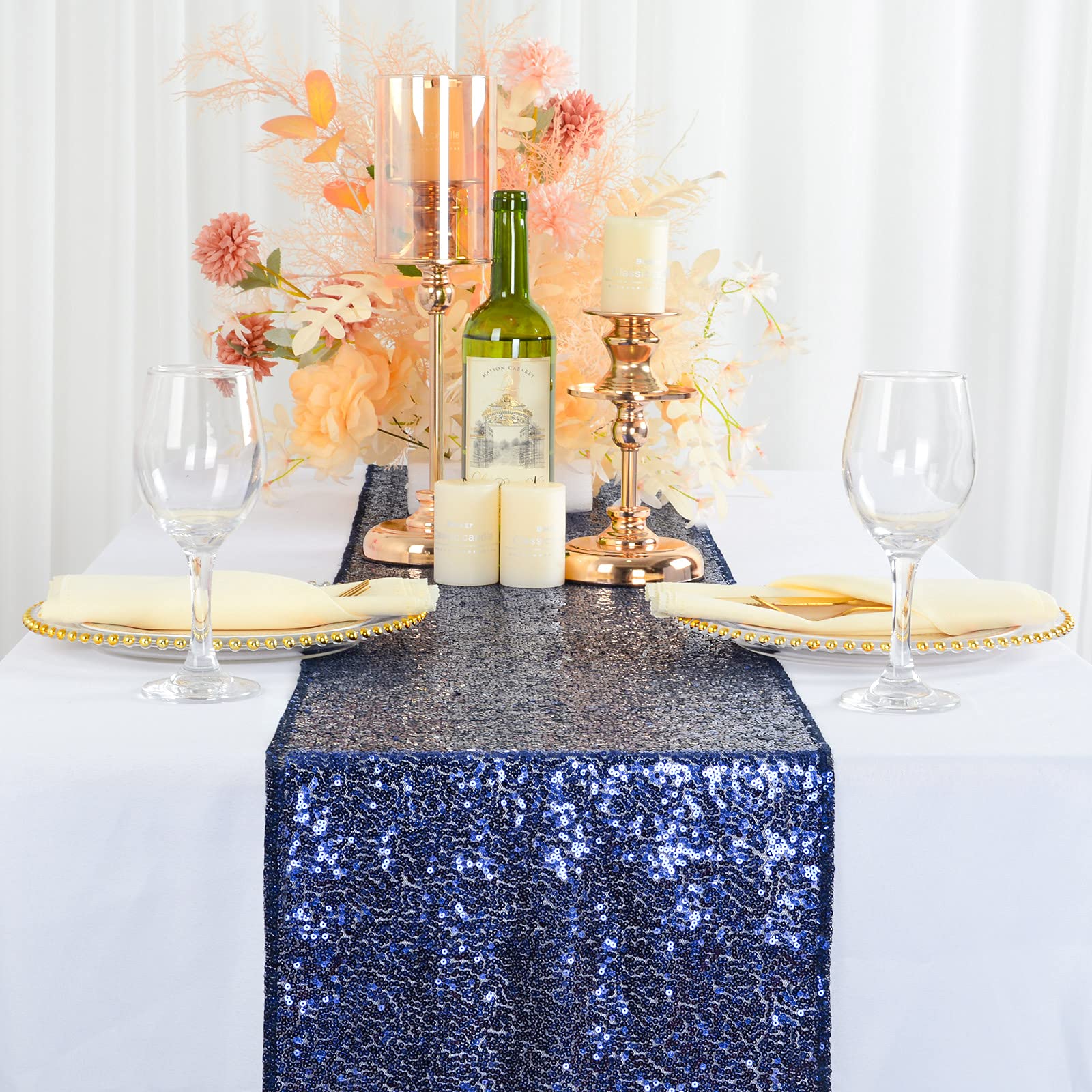 ShinyBeauty 12x72-Inch Rectangle-Sequin Table Runner- for Wedding/Party/Decor (12x72-Inch) (Navy Blue)
