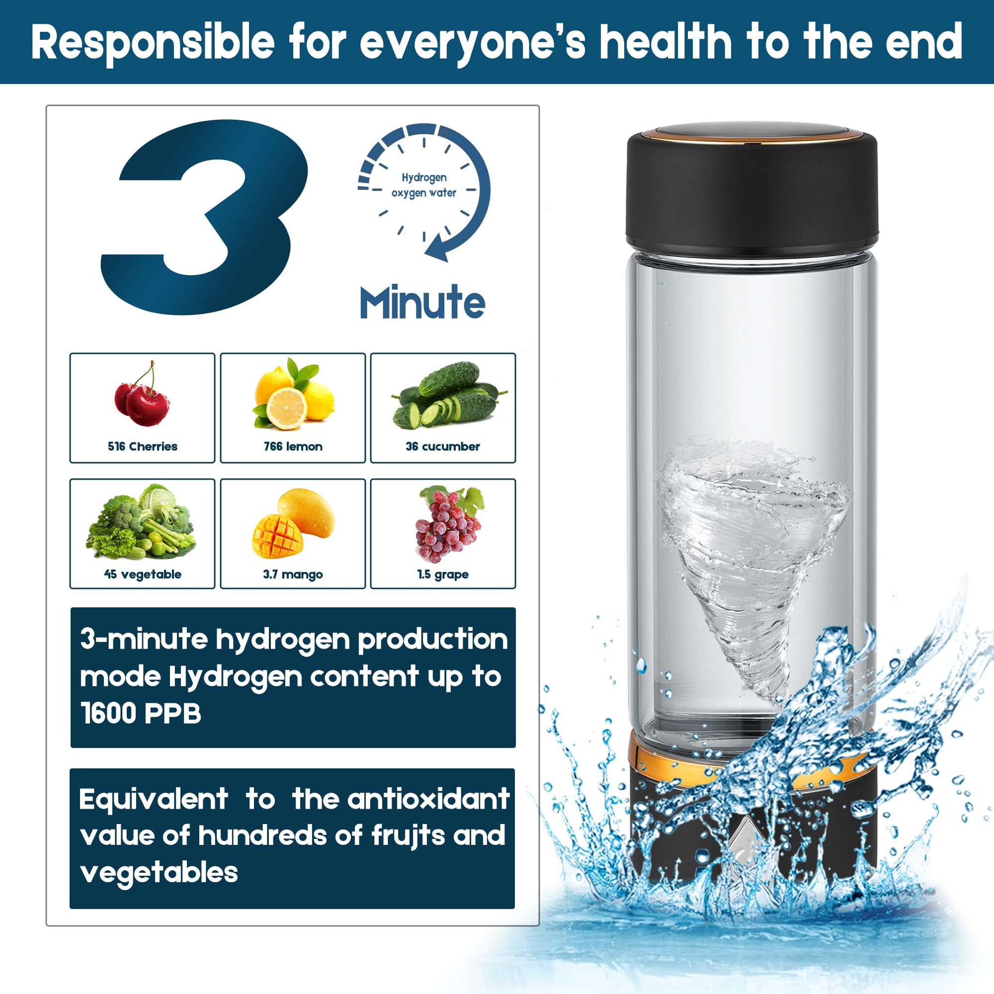 N.P Hydrogen Water Bottle Generator With Pem And Spe Technology,Up To 1800Ppb,Portable Hydrogen Water Maker,Hydrogen Water Machi