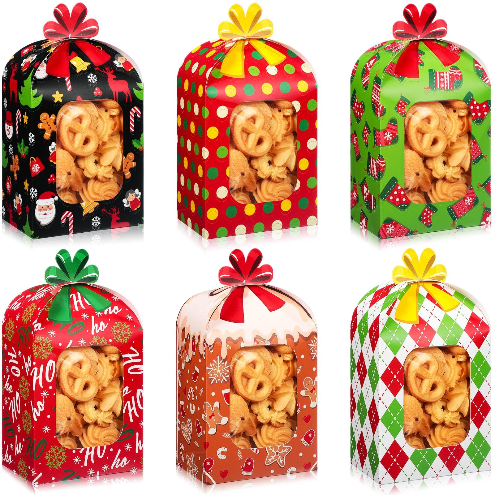 Zhanmai 24 Pcs Christmas Cookie Boxes with Window Xmas Party Treat Boxes Kraft Paper DIY Holiday Gift Containers for Christmas G