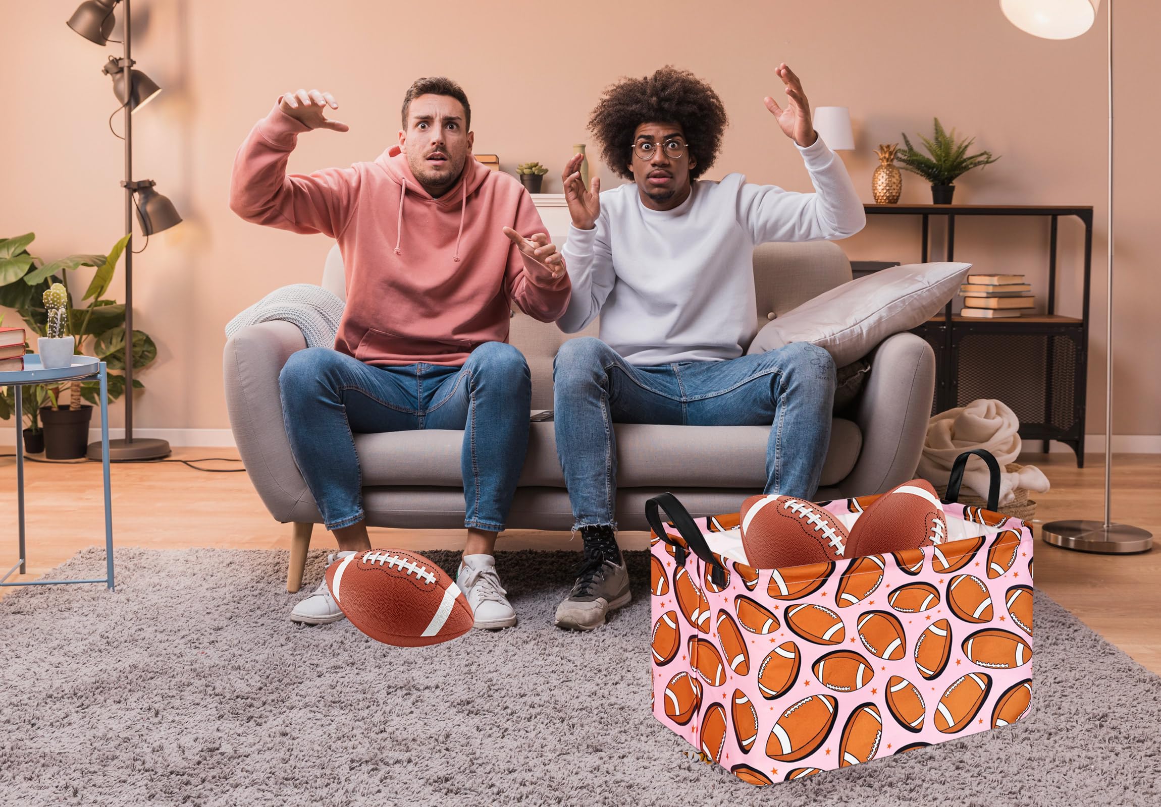 KUNRO Rugby Pink Balls Pattern Storage Shelf Basket Baby Storage Bin, Kids Toy Basket Organizer Box with Handles for Boy and Gir