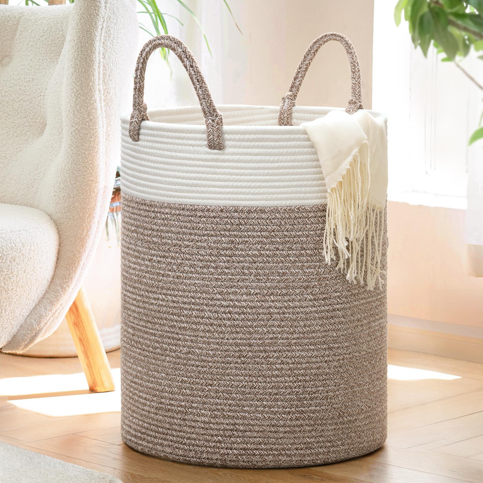 Indressme Tall Wicker Laundry Basket, Large Woven Clothes Hamper For Bedroom, Bathroom, Living Room, Tall Nursery Hamper For Bla
