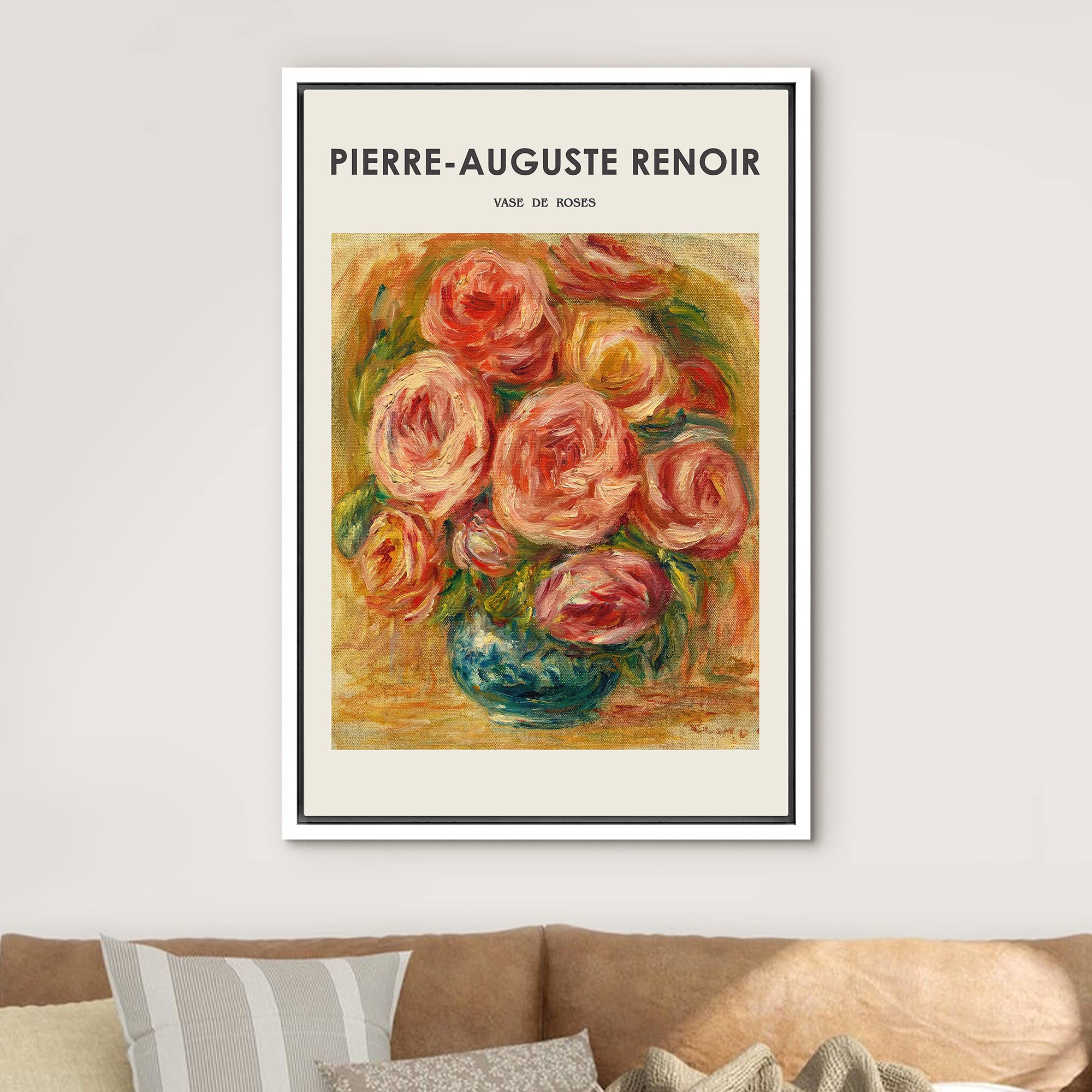 Idea4Wall Framed Canvas Print Wall Art Vase Of Roses By Pierre-Auguste Renoir Nature Floral Illustrations Fine Art Traditional C