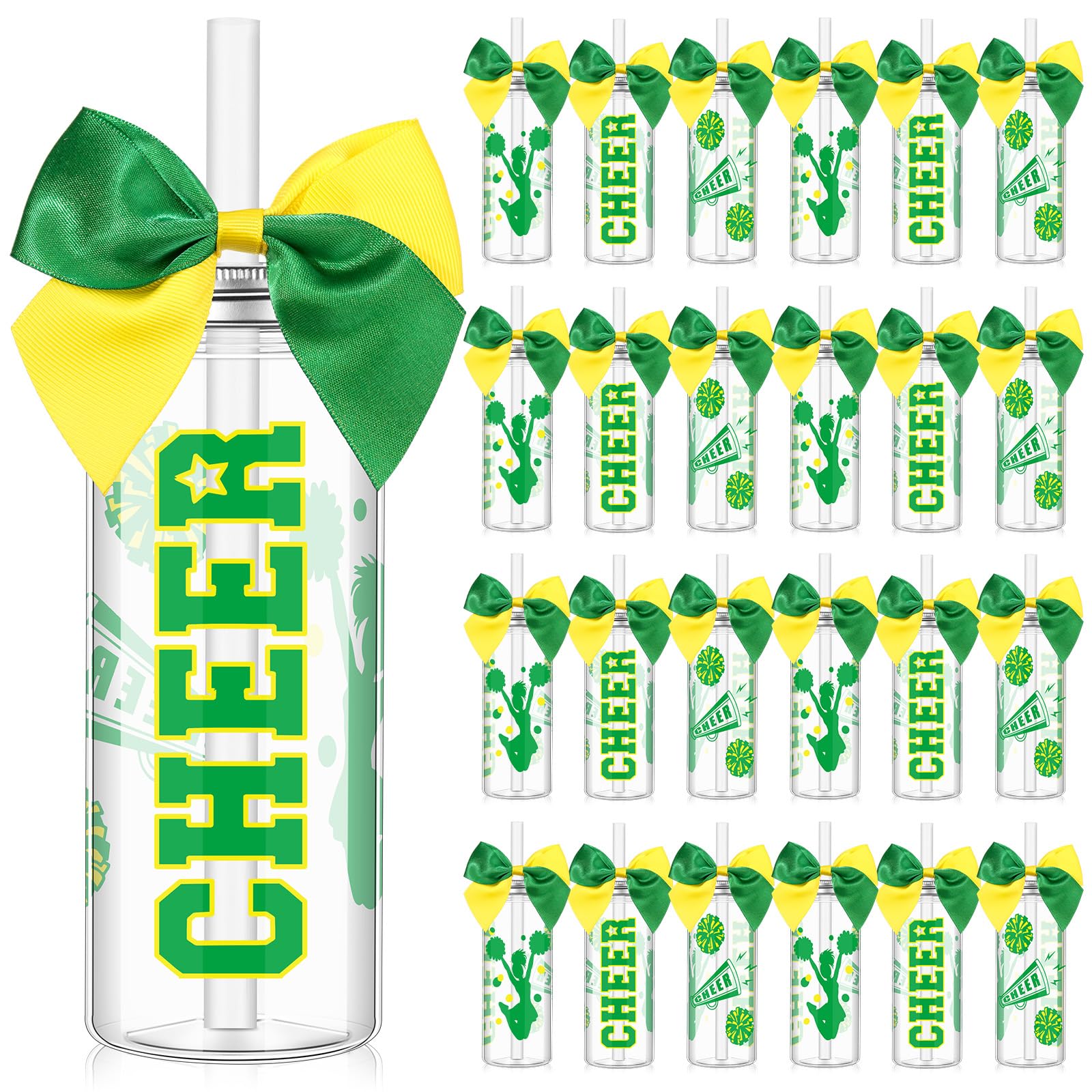 Teenyyou 24 Pcs Green Yellow Bow Cheerleader Gift Bulk 14oz Cheer Team Cup