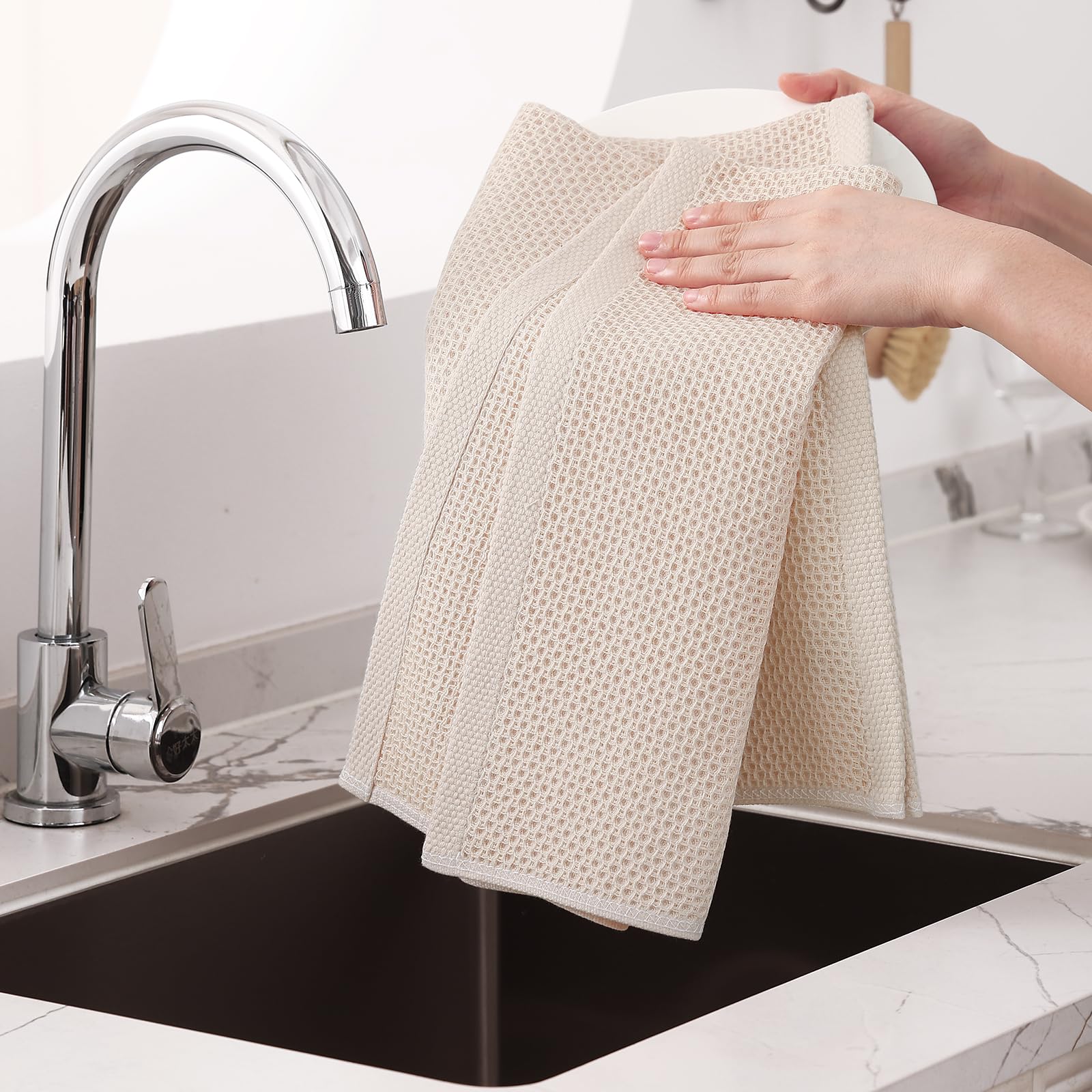 Homaxy 100% Cotton Oversized Waffle Weave Kitchen Dish Towels, Ultra Soft Absorbent Quick Drying Cleaning Towel, 20 x 28 Inches,