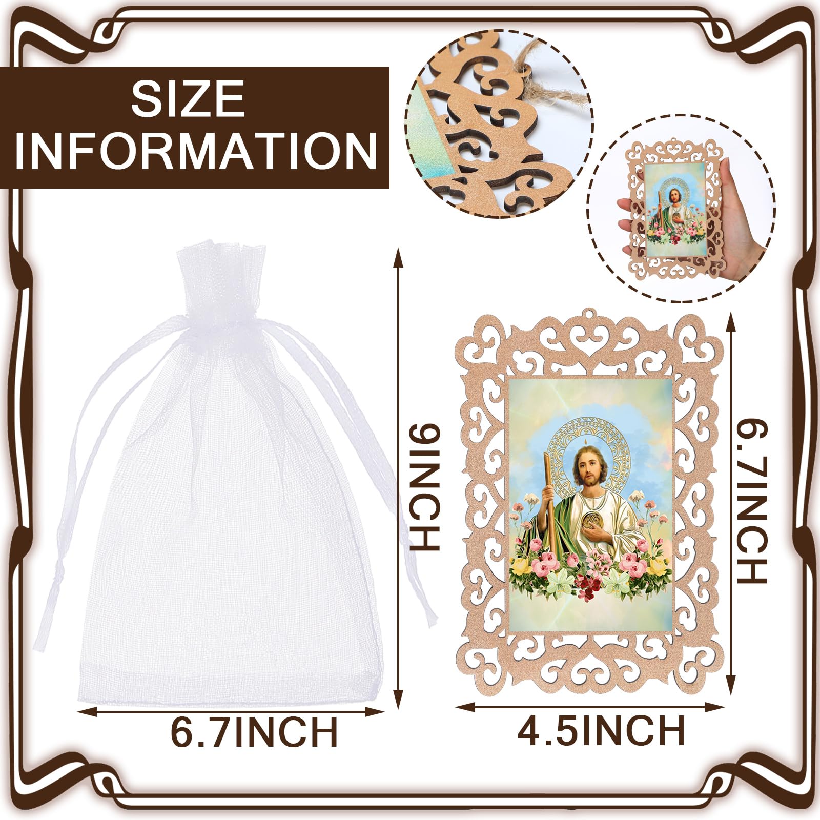 Quelay 24 Pcs Catholic Saint Jude Wooden Picture Frames with Organza Gift Bags Baptism Favors for Guests First Communion Christe
