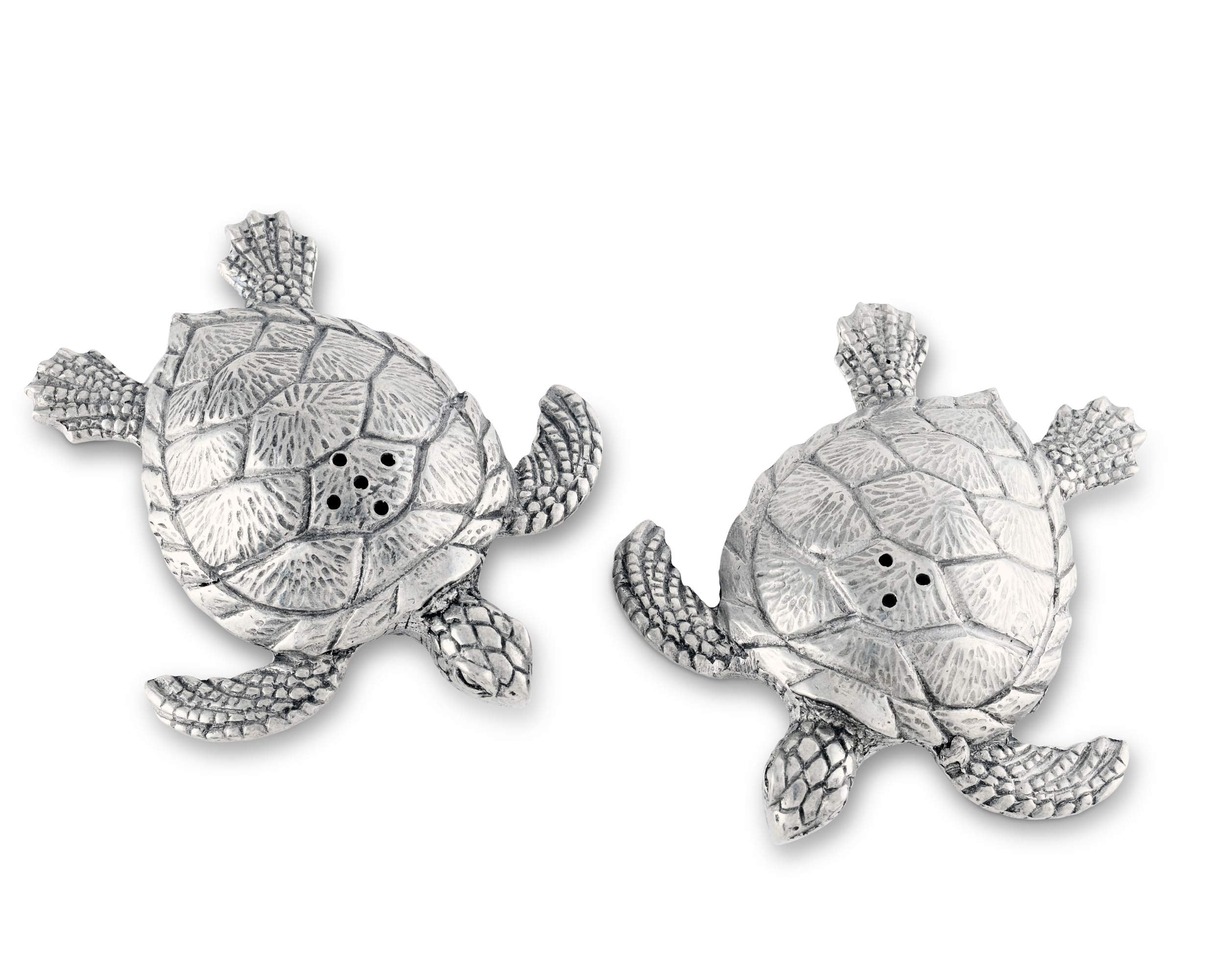 Vagabond House Pewter Metal Sea Turtles Salt & Pepper Shaker Set - Beach Artisanal Sculpture 3.5 Inch Long