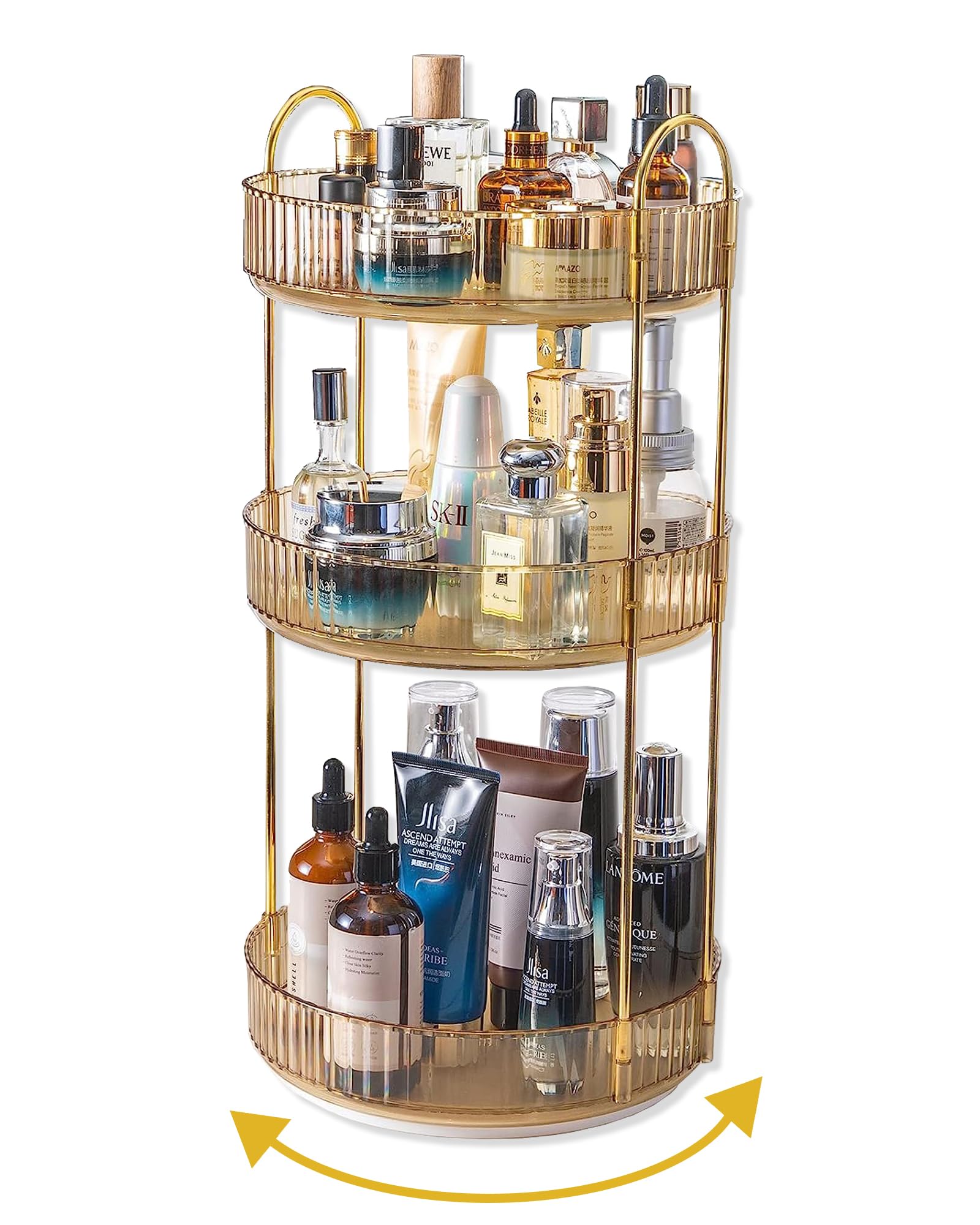 Asayuee 360 Rotating Makeup Organizer For Vanity,3 Tier Large Capacity Vanity Storage,Skincare Perfume Spinning Organizer,Bathro