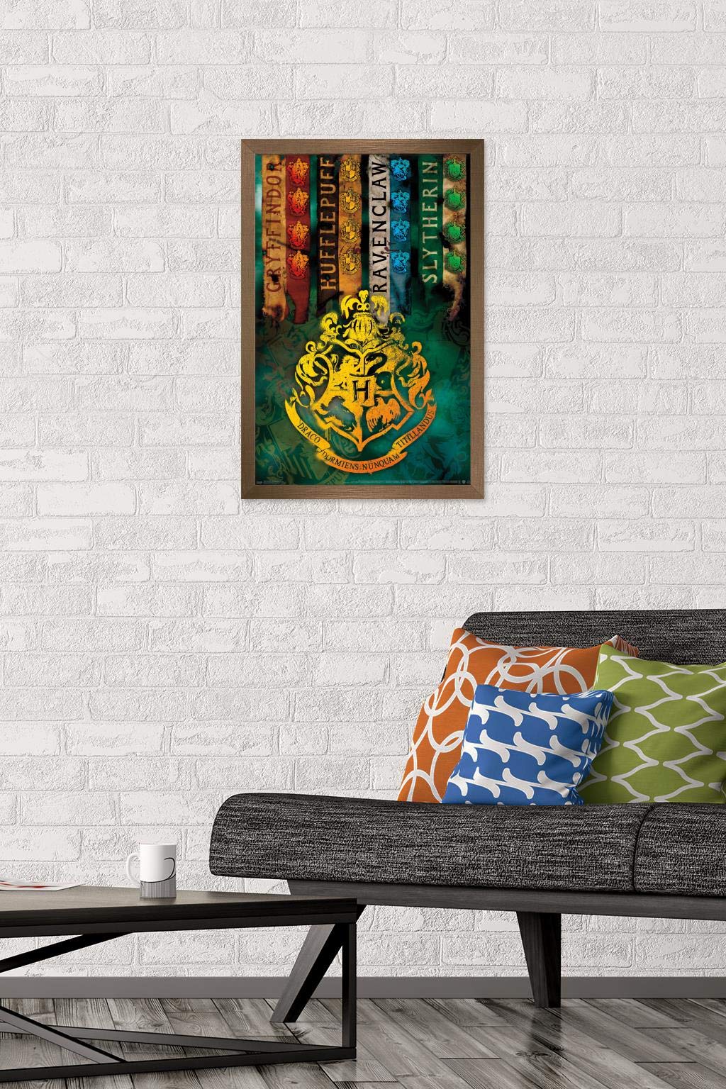Trends International The Wizarding World: Harry Potter - House Crests Wall Poster, 14.725'' X 22.375'', Bronze Framed Version