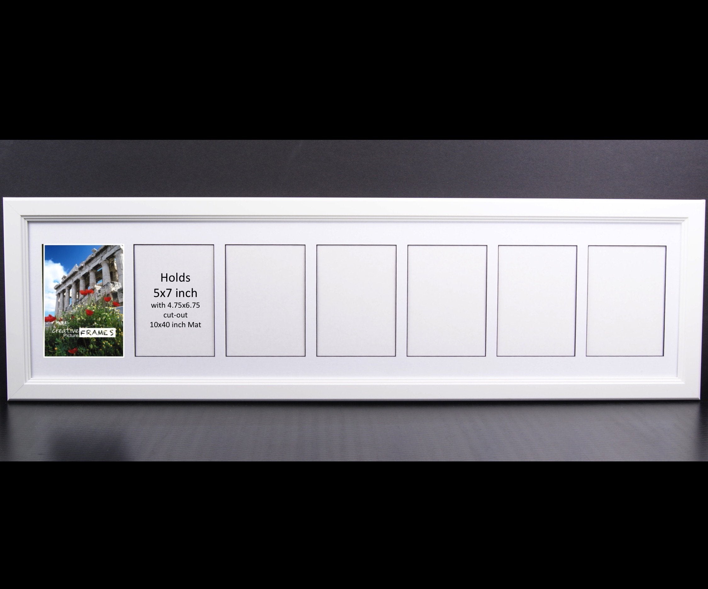 CreativePF 7 Opening Glass Face White Picture Frame to hold 5 by 7 inch Photographs including 10x40-inch White Mat Collage
