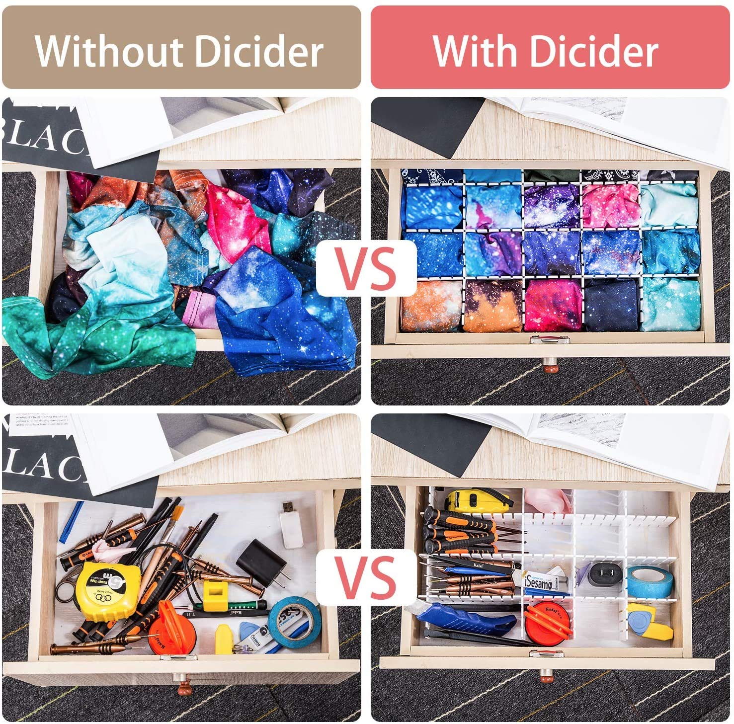 Flytianmy 40Pcs Drawer Dividers, Adjustable Drawer Organizer for Socks, Underwear, Makeup, Can Help Tidy Kitchen, Bedroom, Dress