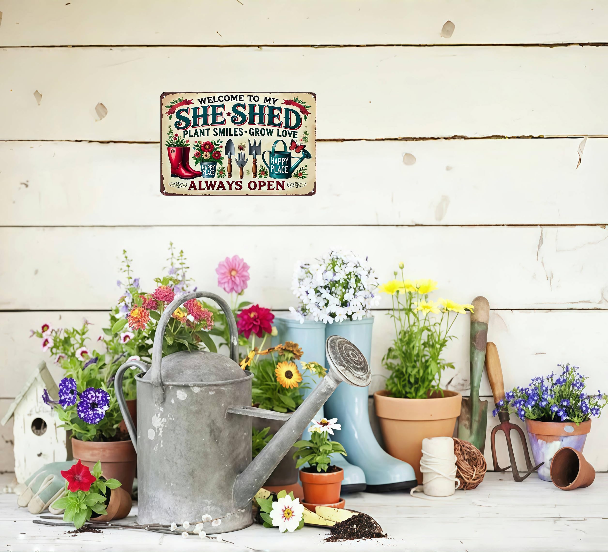 Bestylez Garden Gifts Welcome To My She Shed Vintage Gardening Signs for Home Garden Greenhouse Living Room Bedroom Yard Outdoor