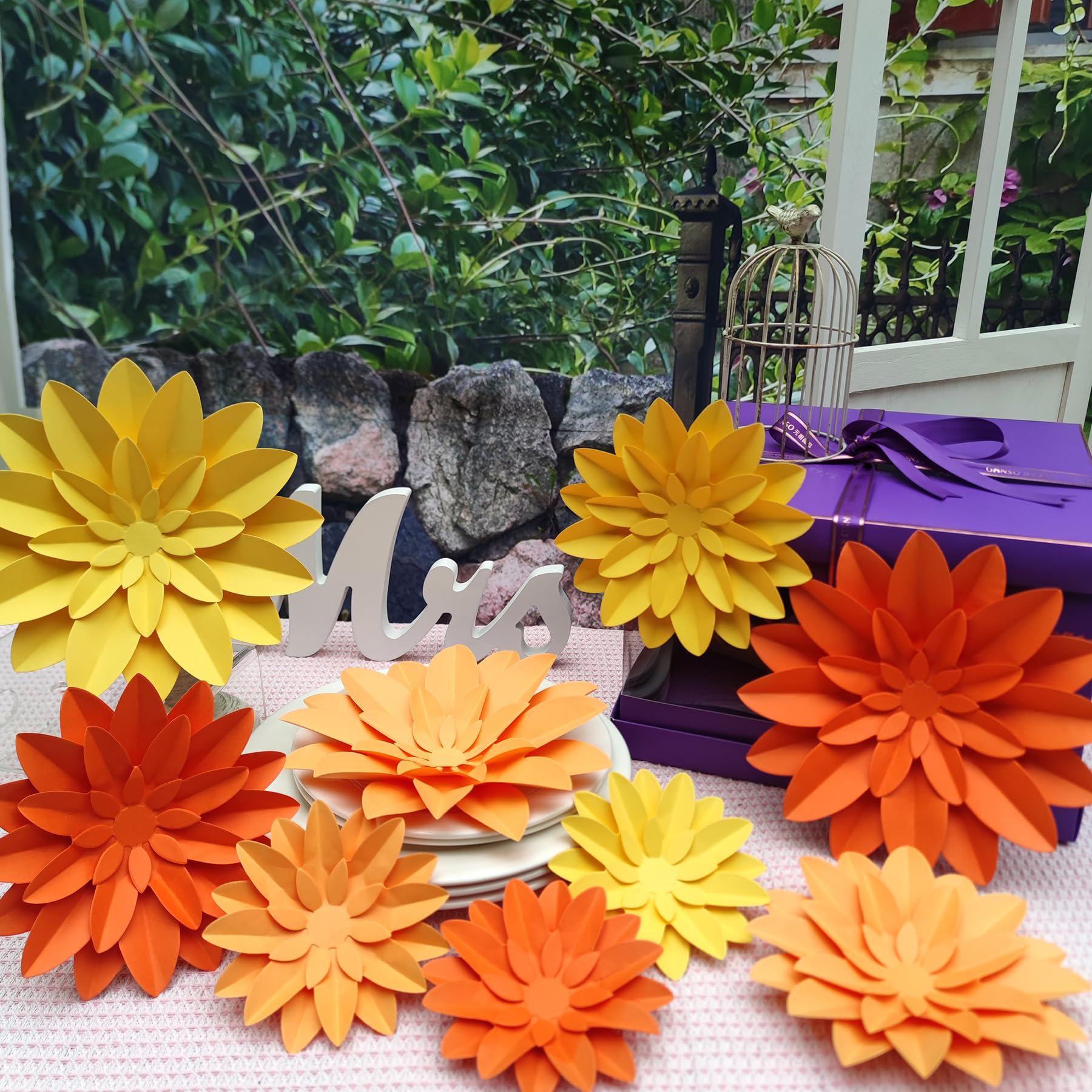 Mybbshower Orange Flower (9 inch-6 inch) for Fall Autumn Thanksgiving Harvest Party Wall Wedding Backdrop Bridal Shower Centerpi