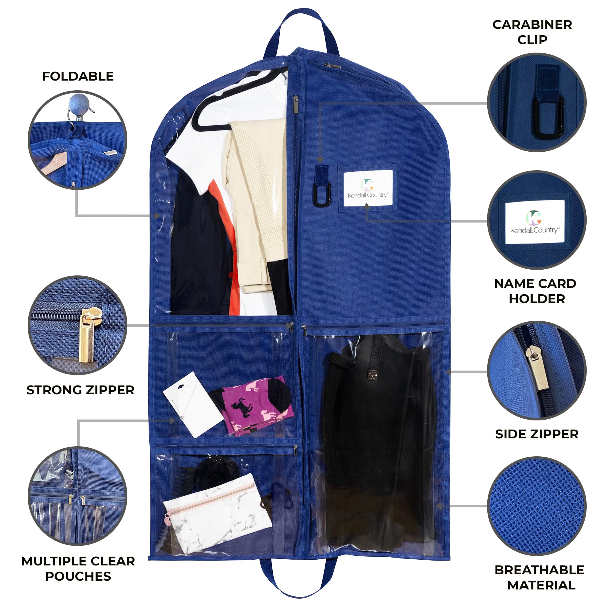 Waterproof Hanging Garment Bag 40 inch Clothes Bag with Gusset, 5 Pockets & Side Zip for Dance Costumes, Sports, Skating, Theatr