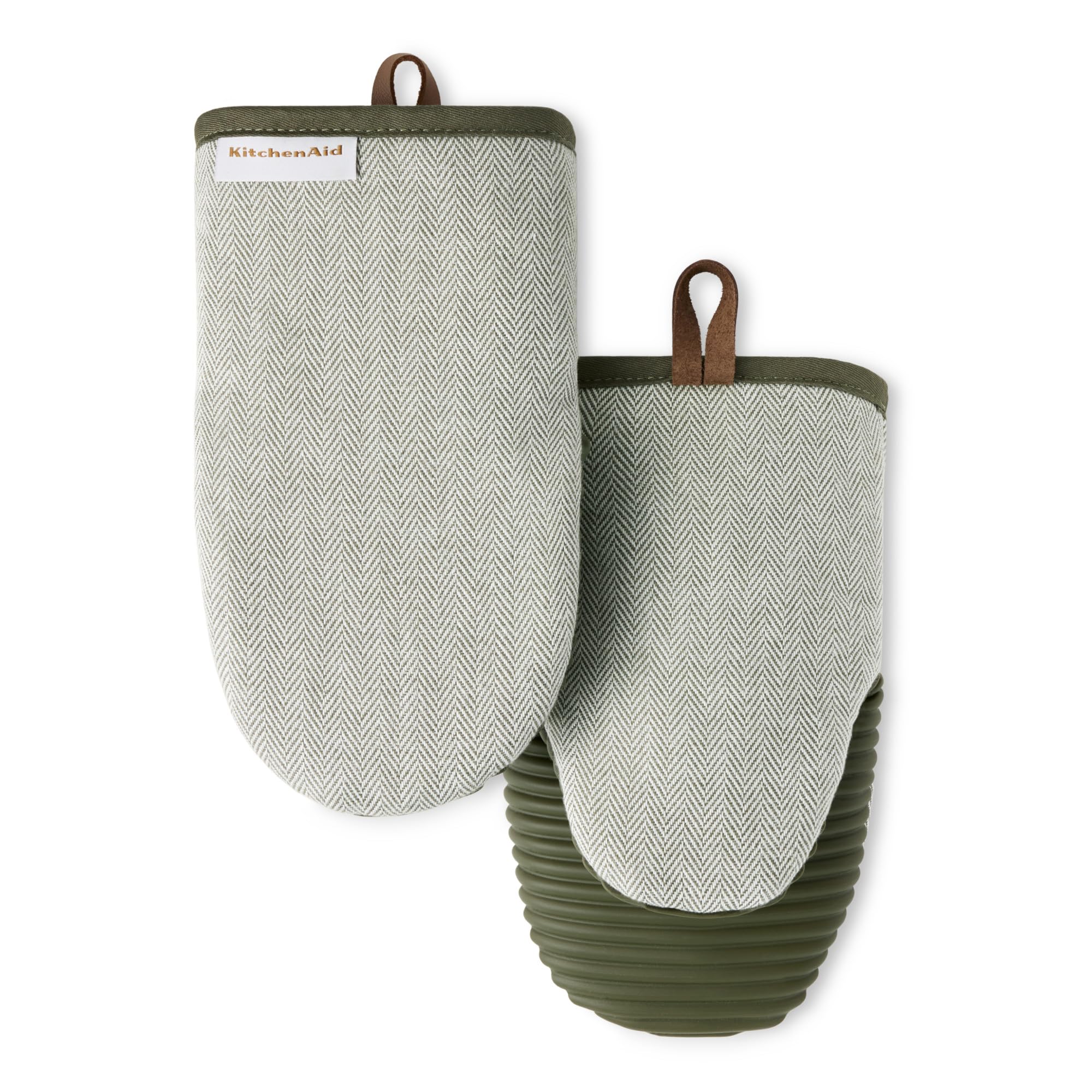 KITCHENAID Evergreen Design Series Herringbone Ribbed Soft Silicone Mini Oven Mitts 2-Pack Set, Heat Resistant up to 500F, Flexi