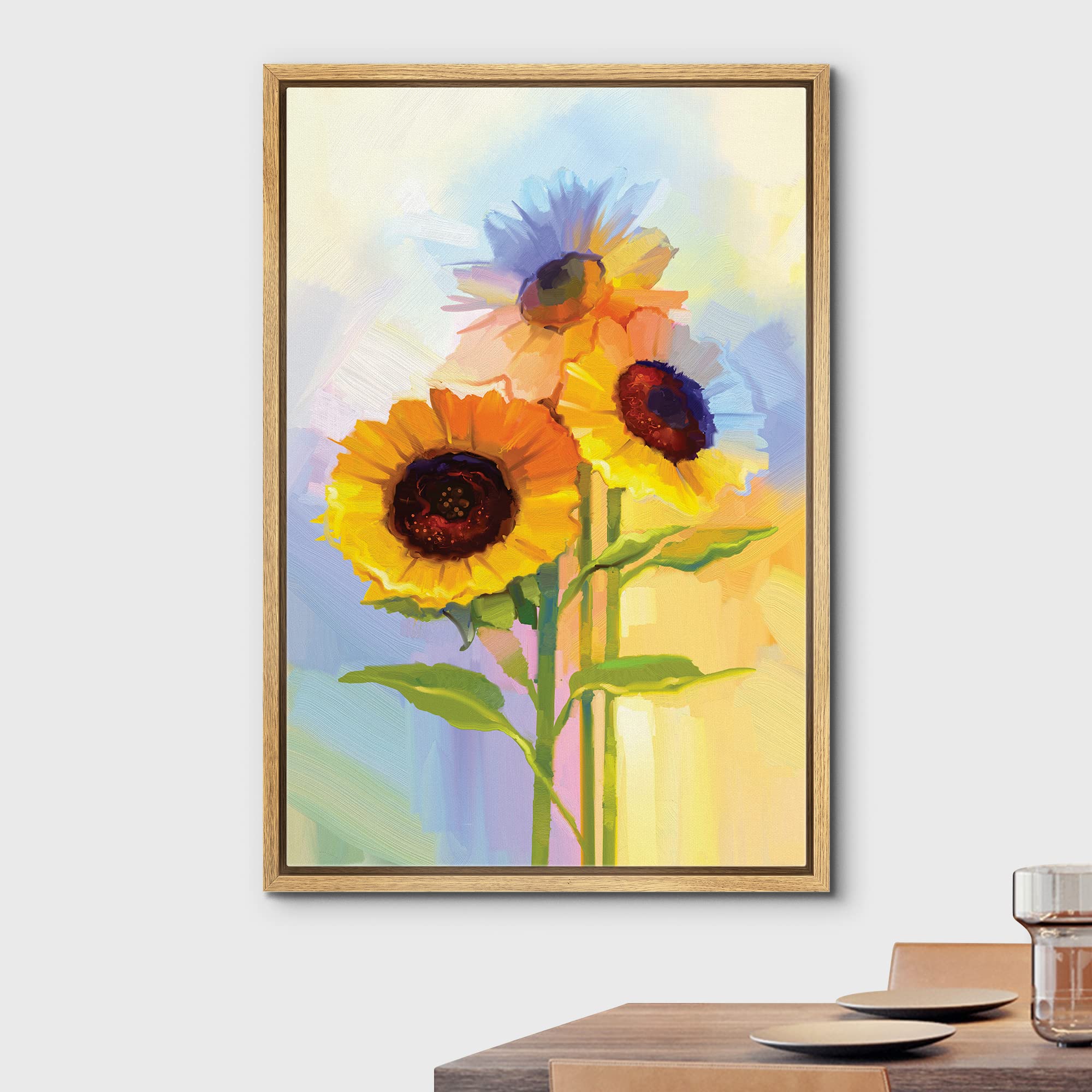Wall26 Framed Canvas Print Wall Art Watercolor Smudge Effect Sunflower Bouquet Floral Botanical Illustrations Modern Art Rustic