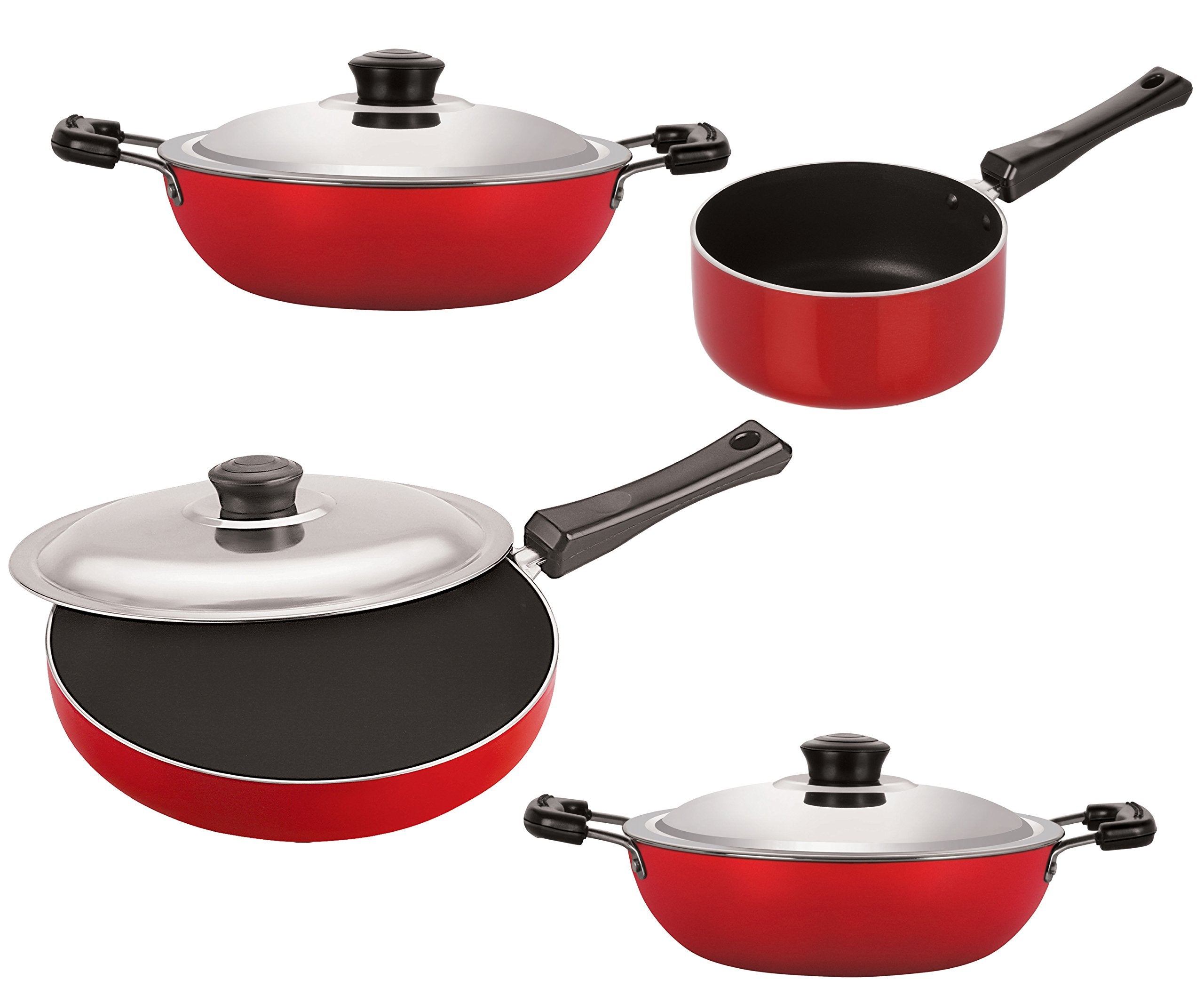 Nirlon 4 Piece NonStick Aluminium Dishwasher Safe Kitchenware Essential Combo Gift Set, Fp13_Dkdm_Dkdb_Spm